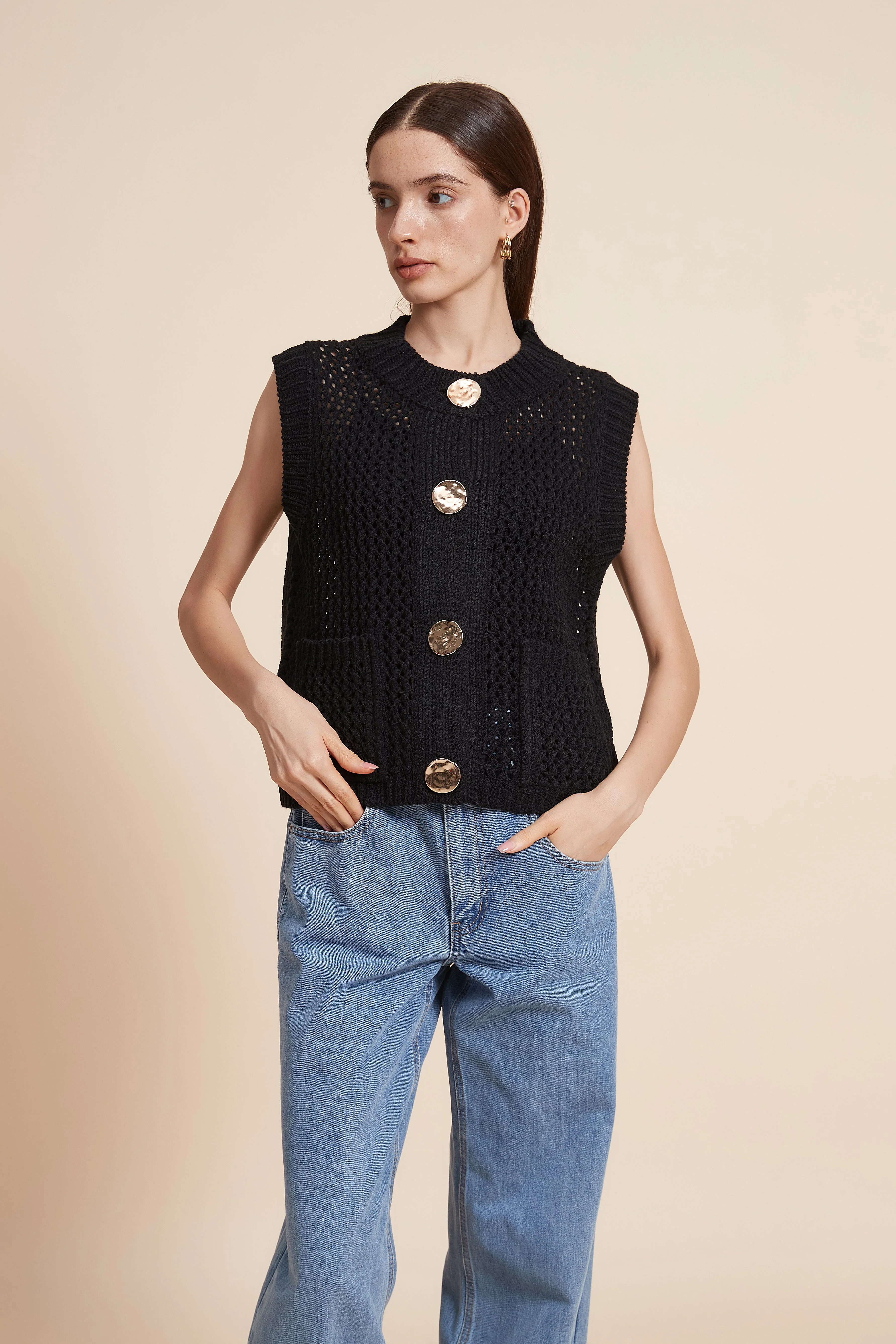 Plain Knitted Sleeveless Sweater - Image 2