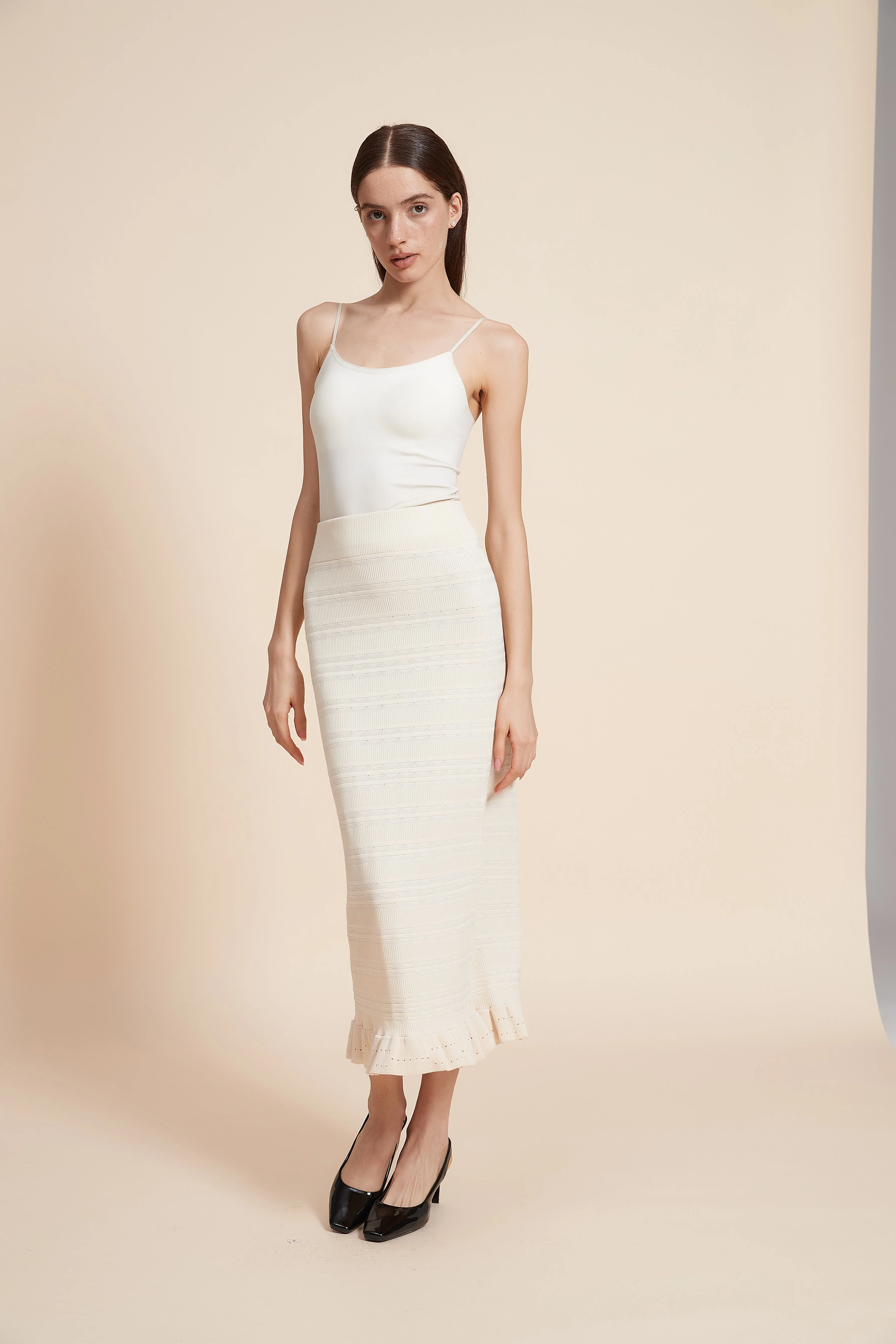 Striped Midi Skirt With Ruched Hem - Image 3