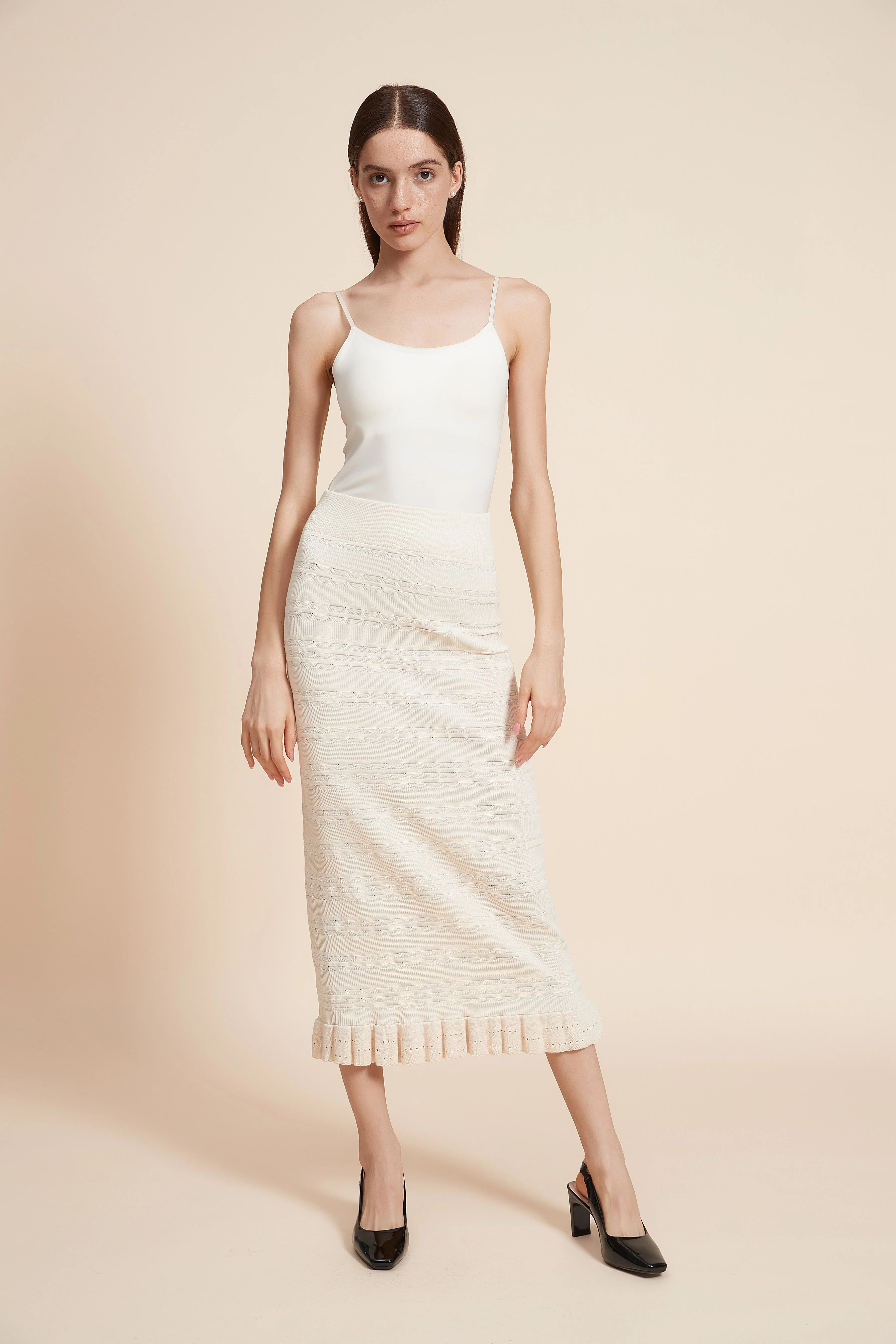 Striped Midi Skirt With Ruched Hem - Image 5
