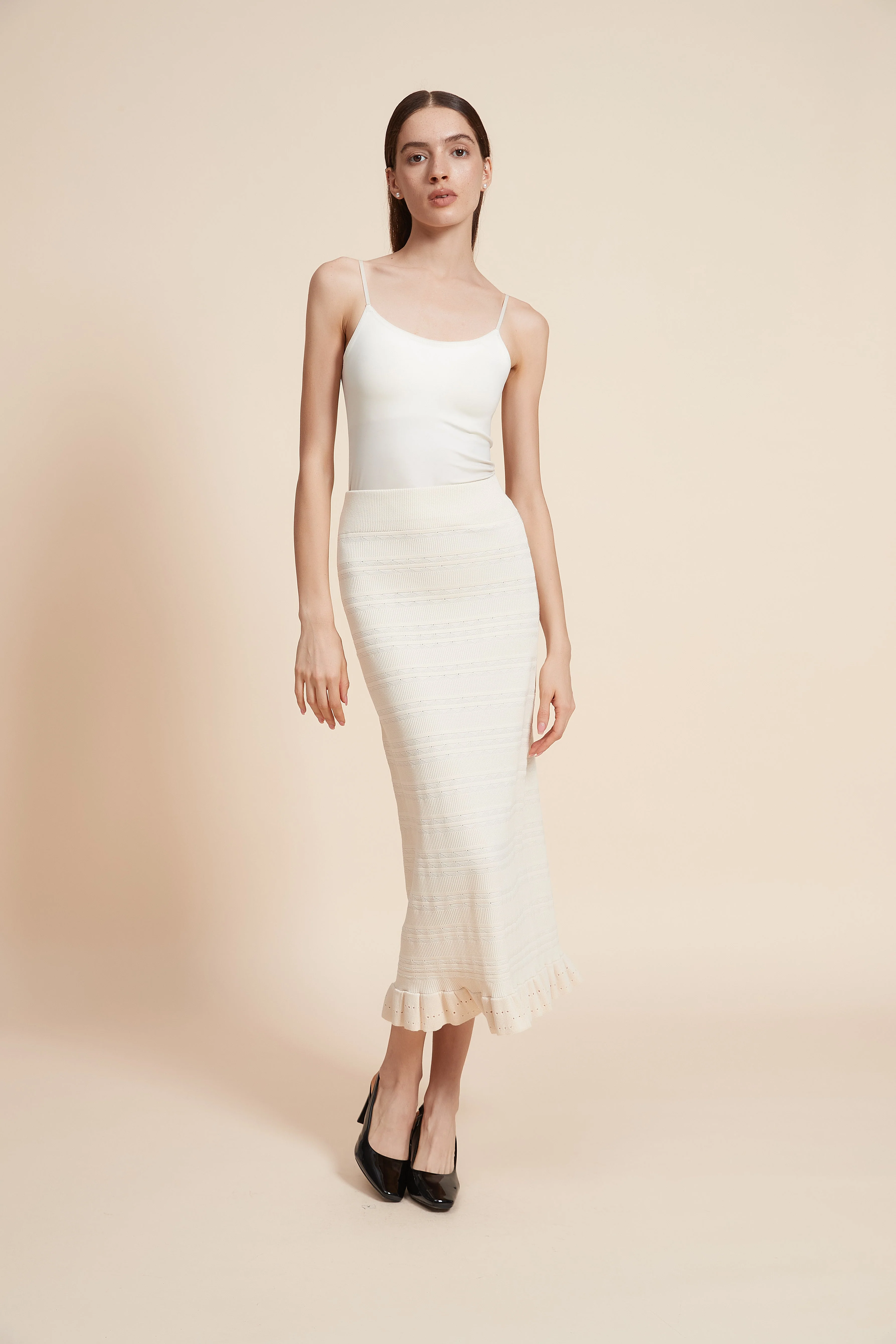 Striped Midi Skirt With Ruched Hem - Image 6