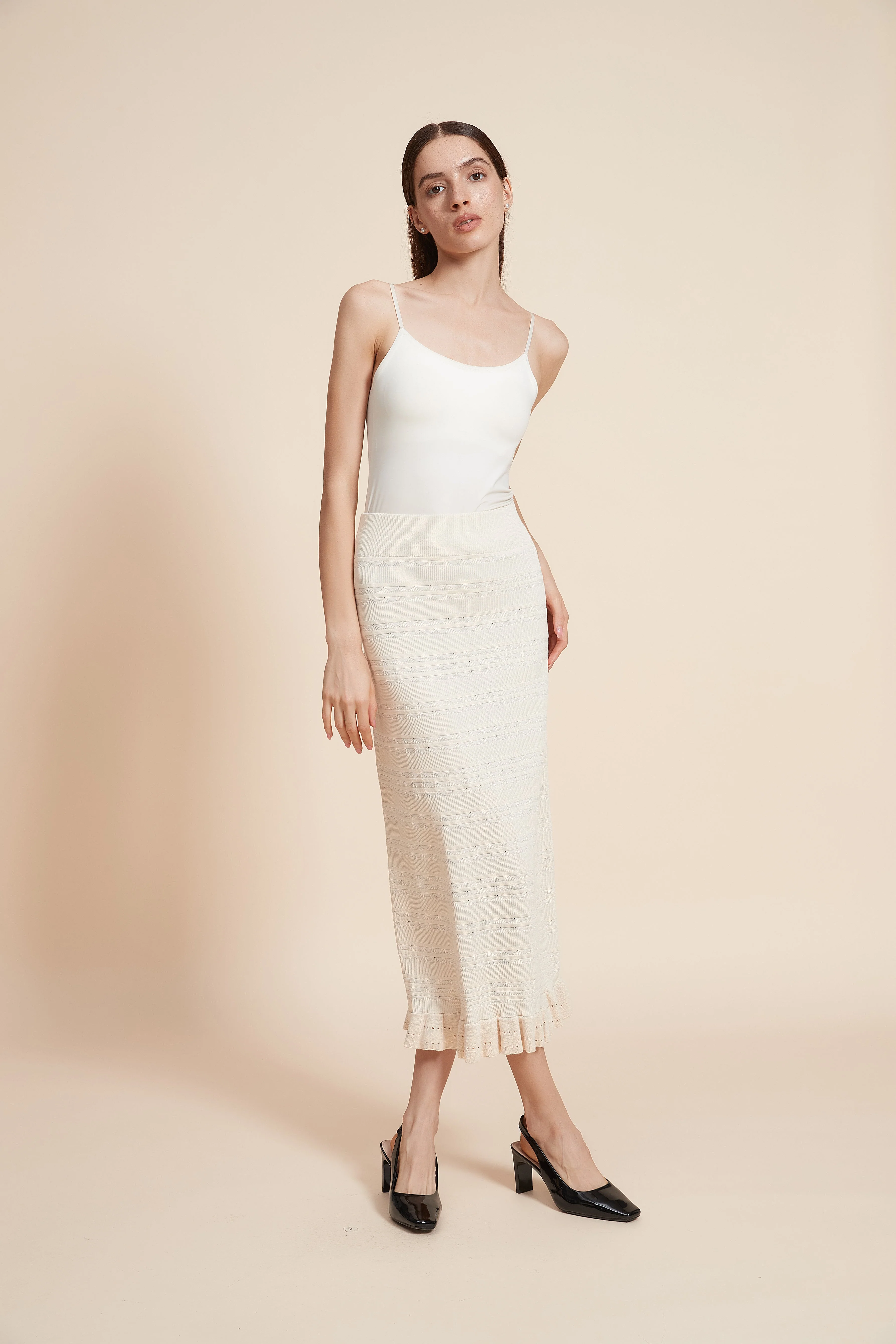 Striped Midi Skirt With Ruched Hem - Image 7