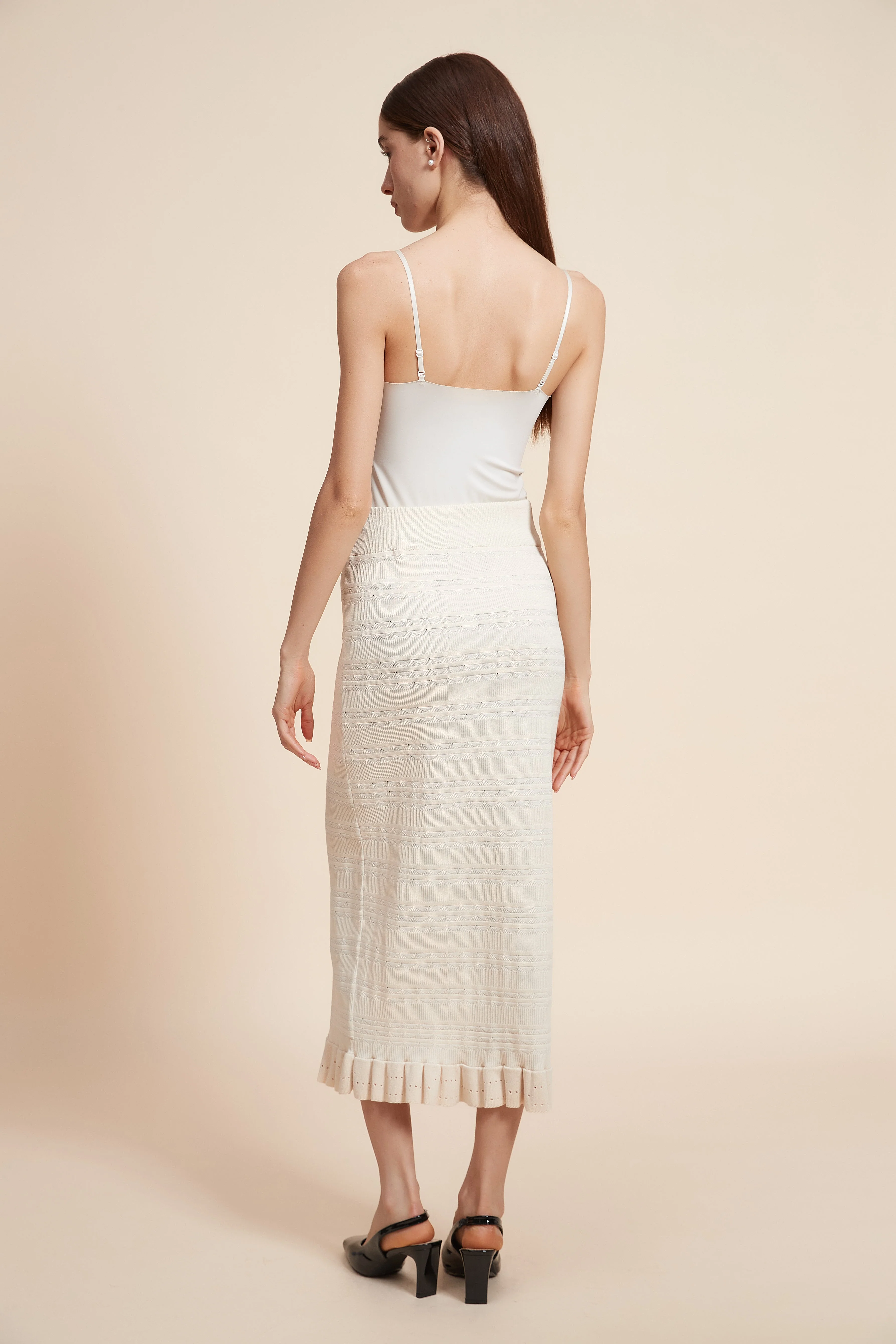 Striped Midi Skirt With Ruched Hem - Image 8