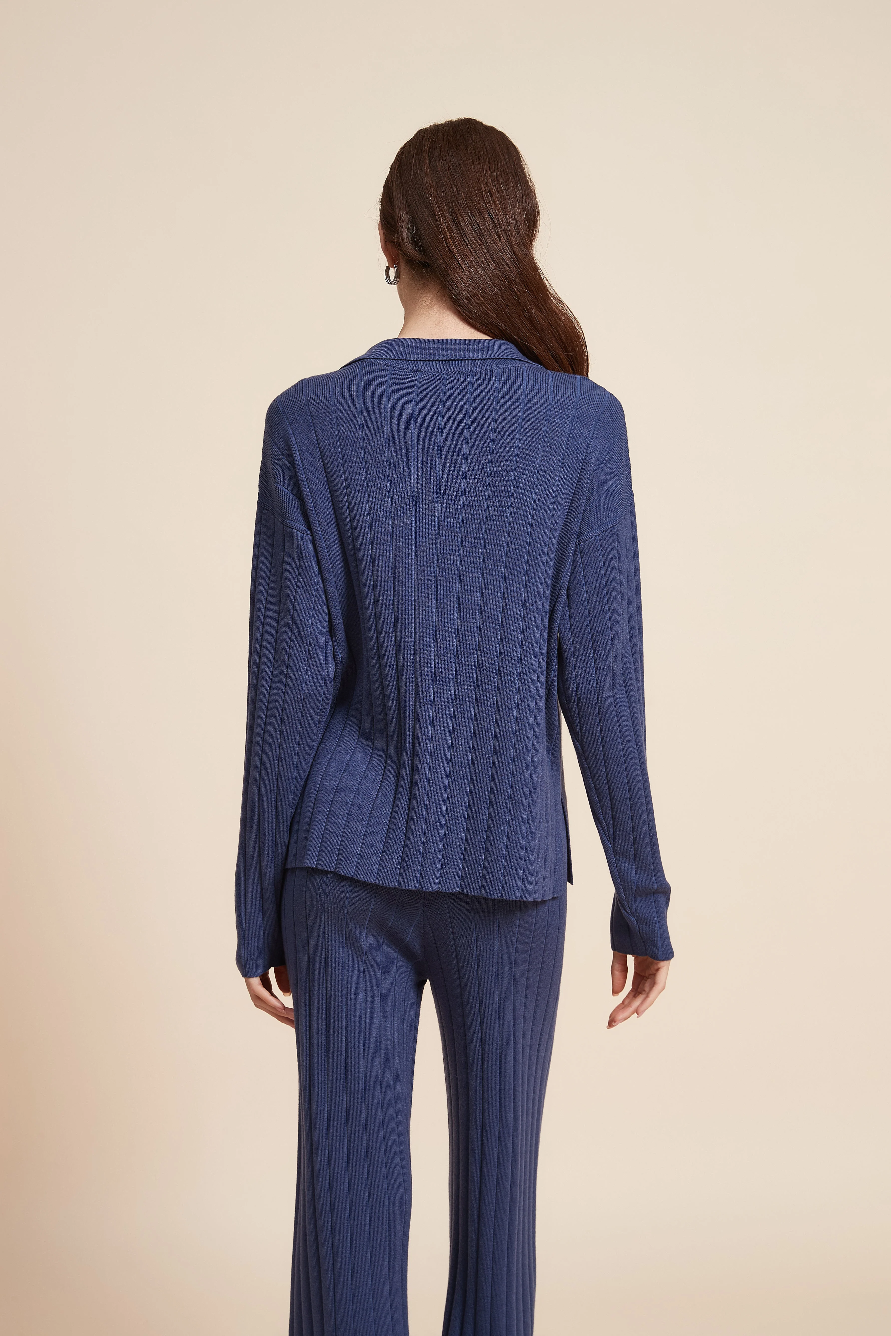 Plain Ribbed Mid-Length Blouse With Long Sleeves - Image 6