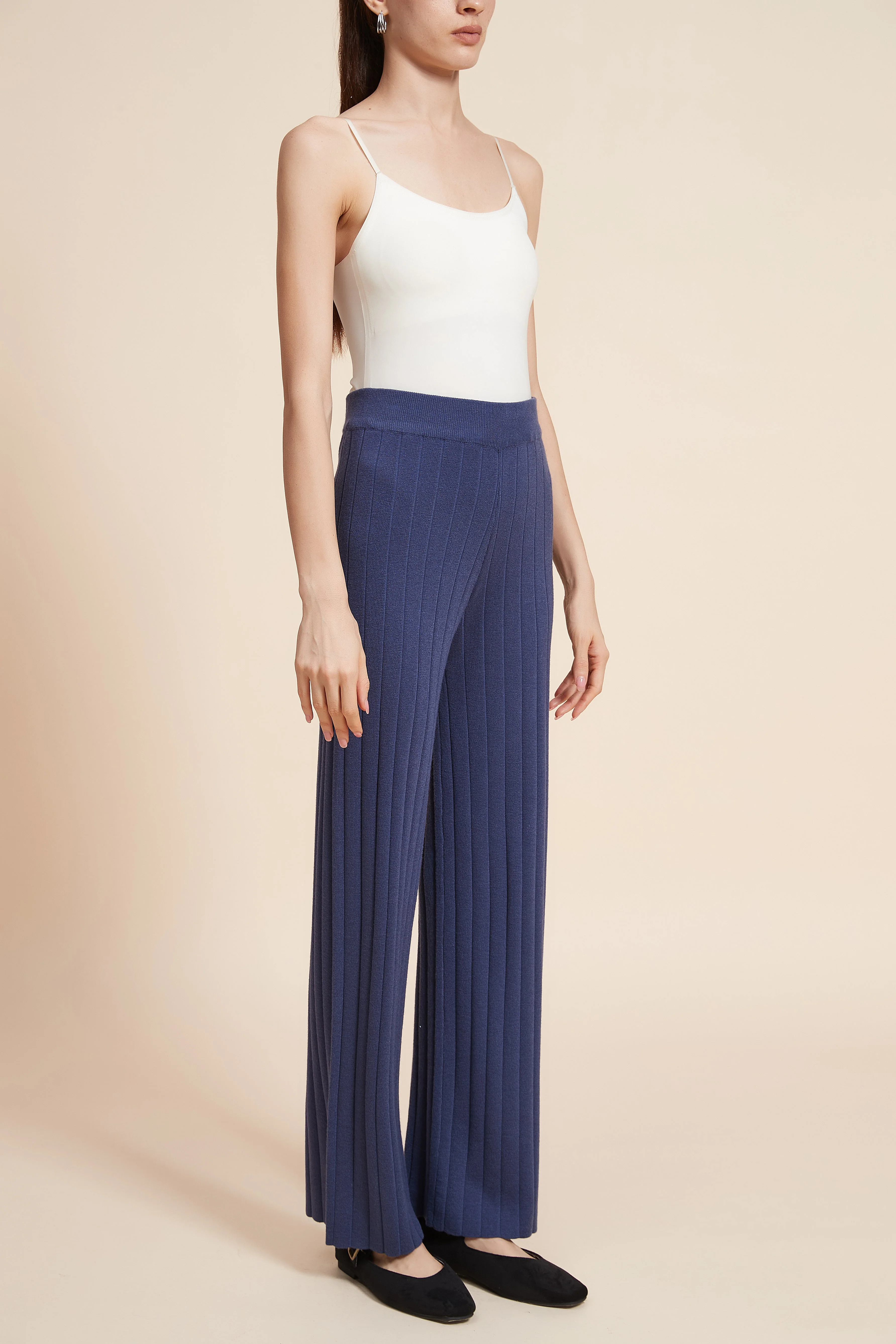 Plain Long  Ribbed Pants - Image 2