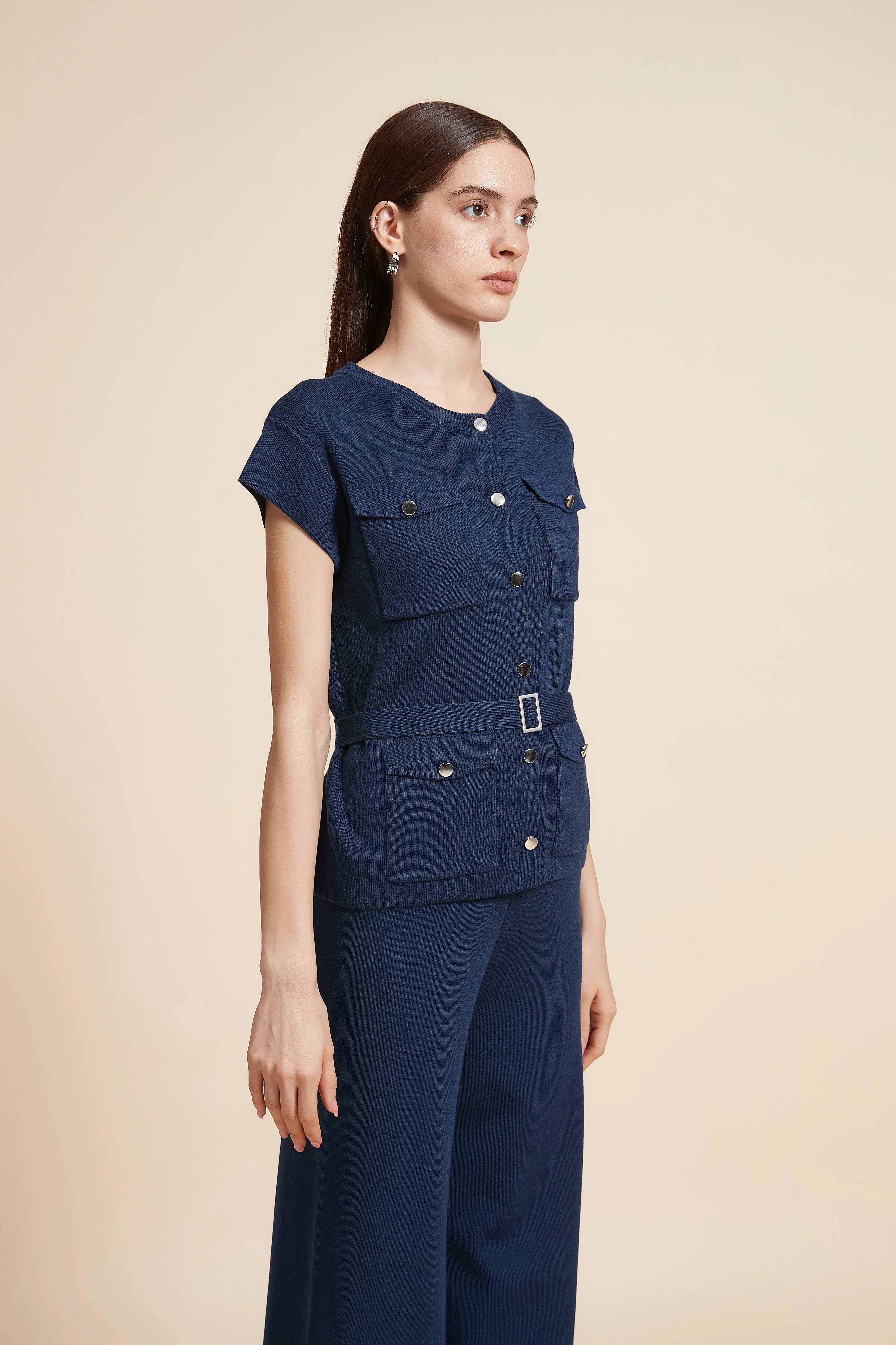 Plain Blouse with Buttons And Pockets - Image 2