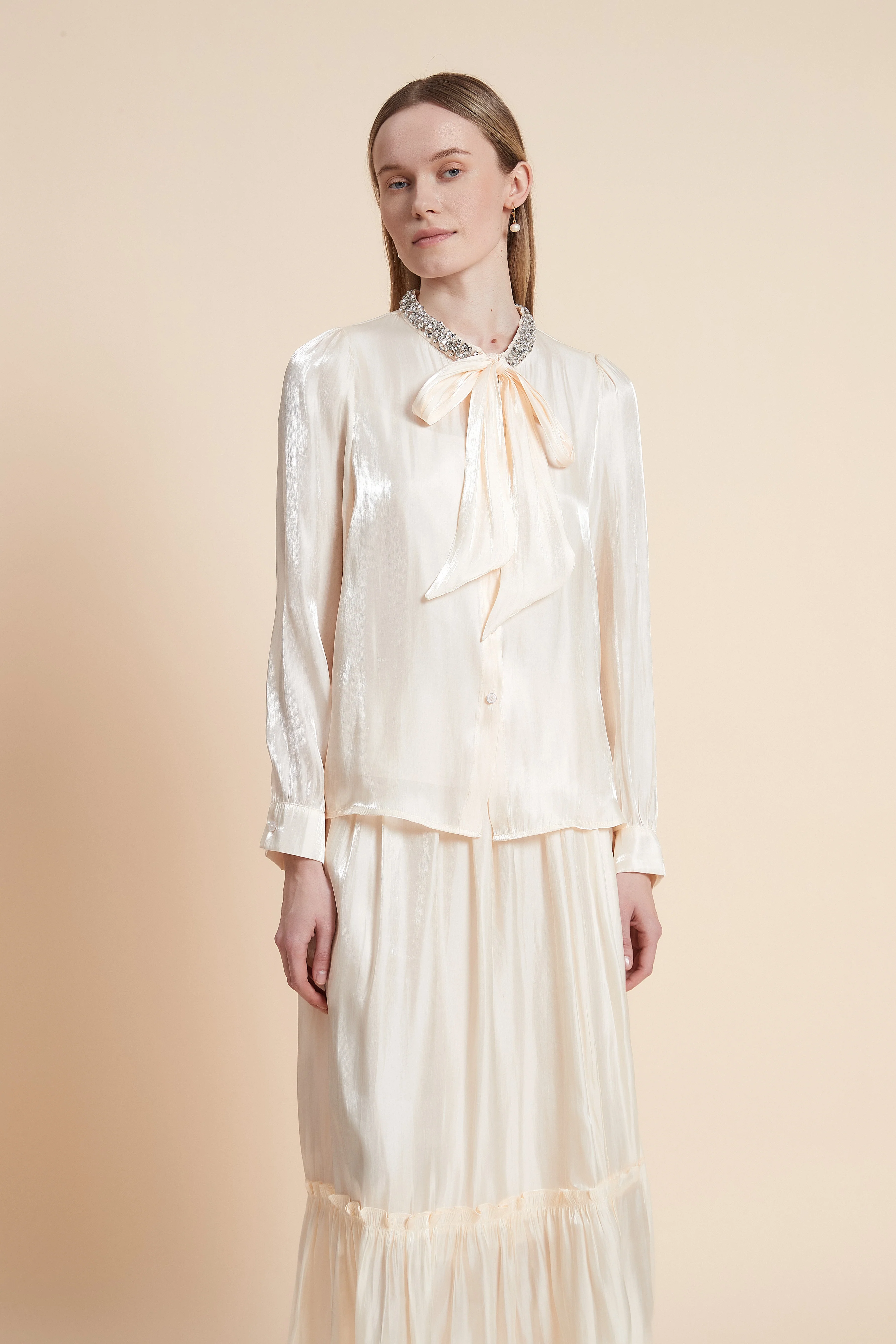Long Sleeve Blouse with Neck Tie - Image 5