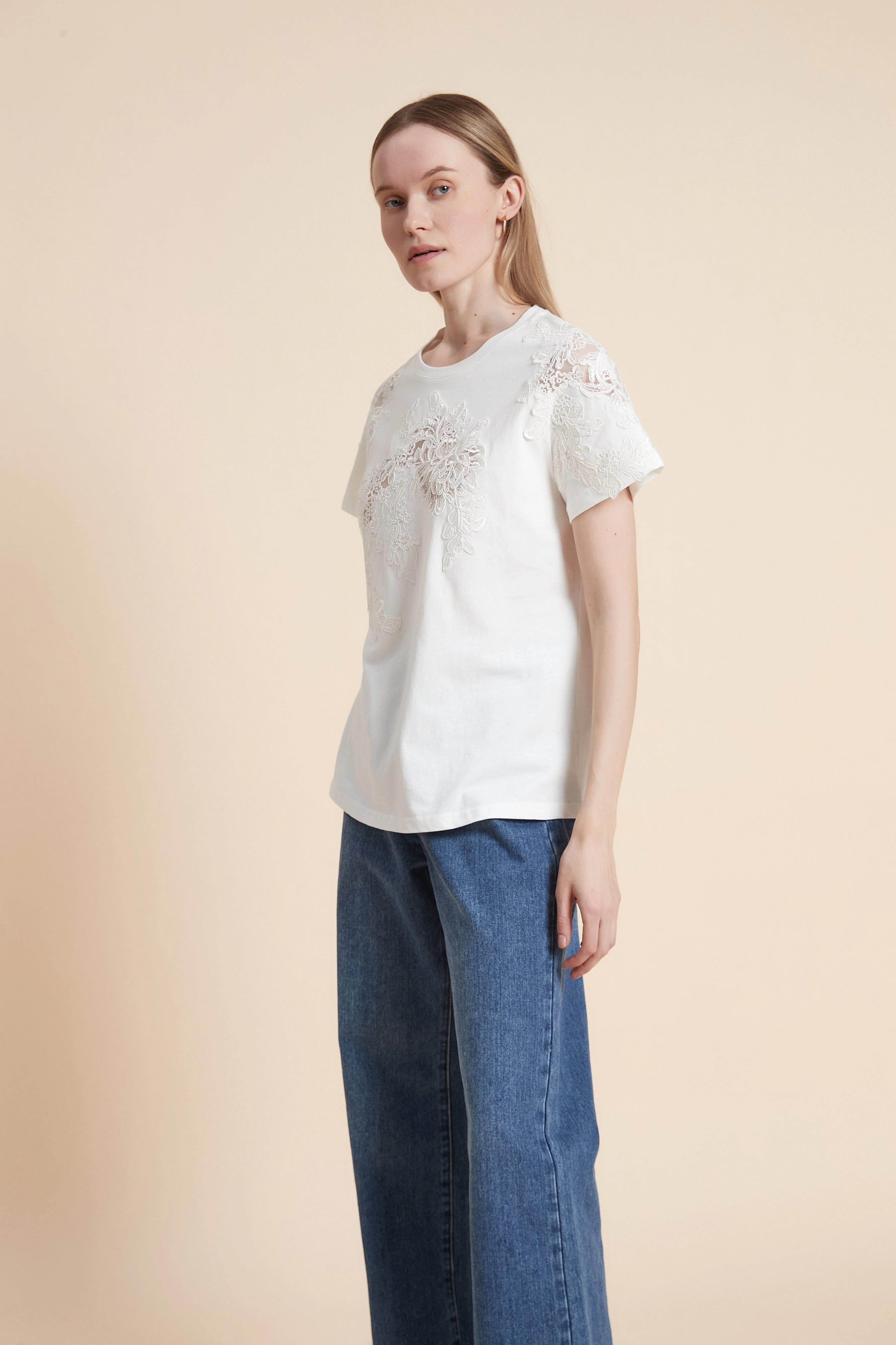 Plain Half Sleeve Lace Waist Top - Image 5