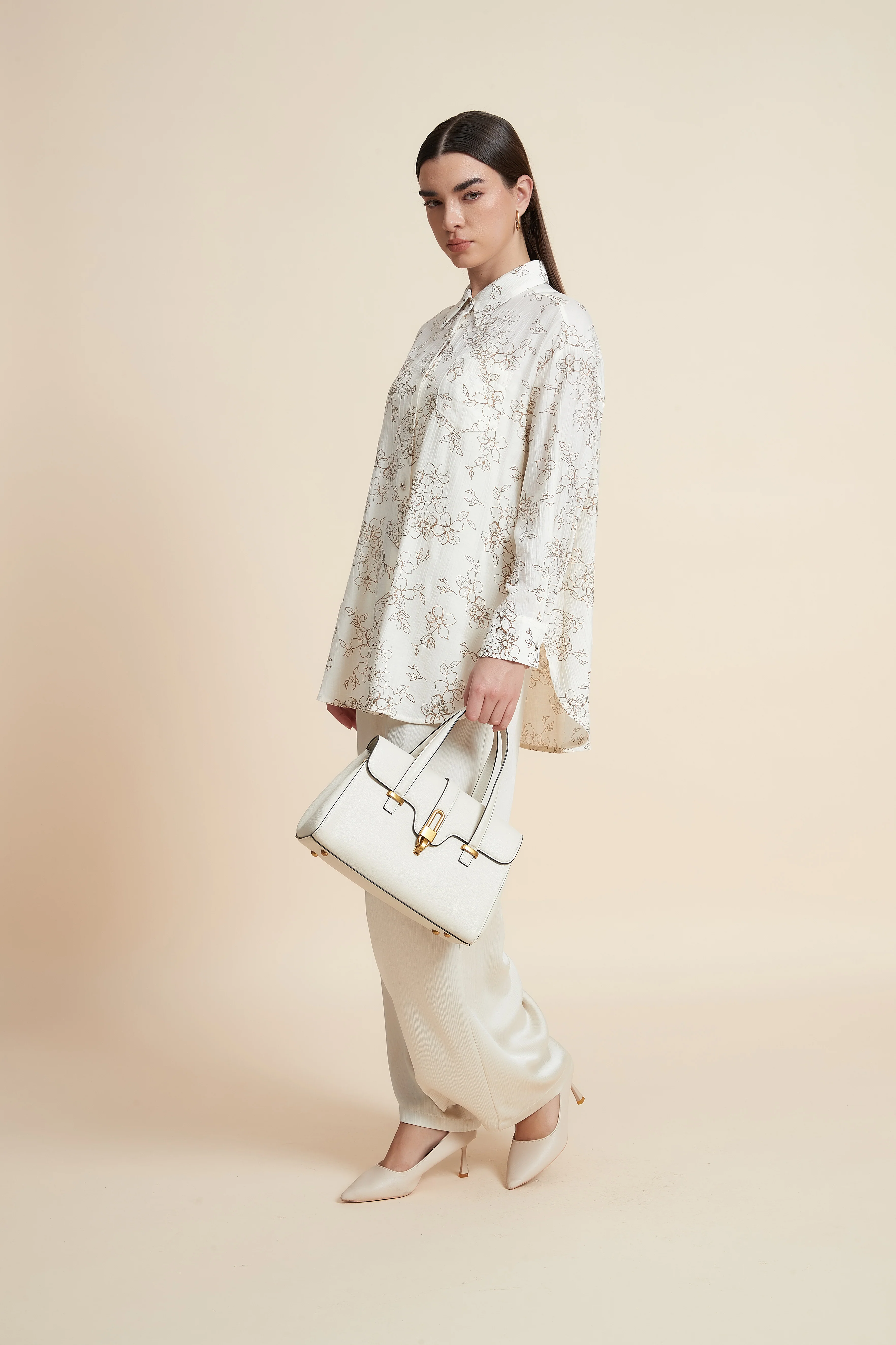 Long Sleeve Printed Blouse with Shirt Collar - Image 2