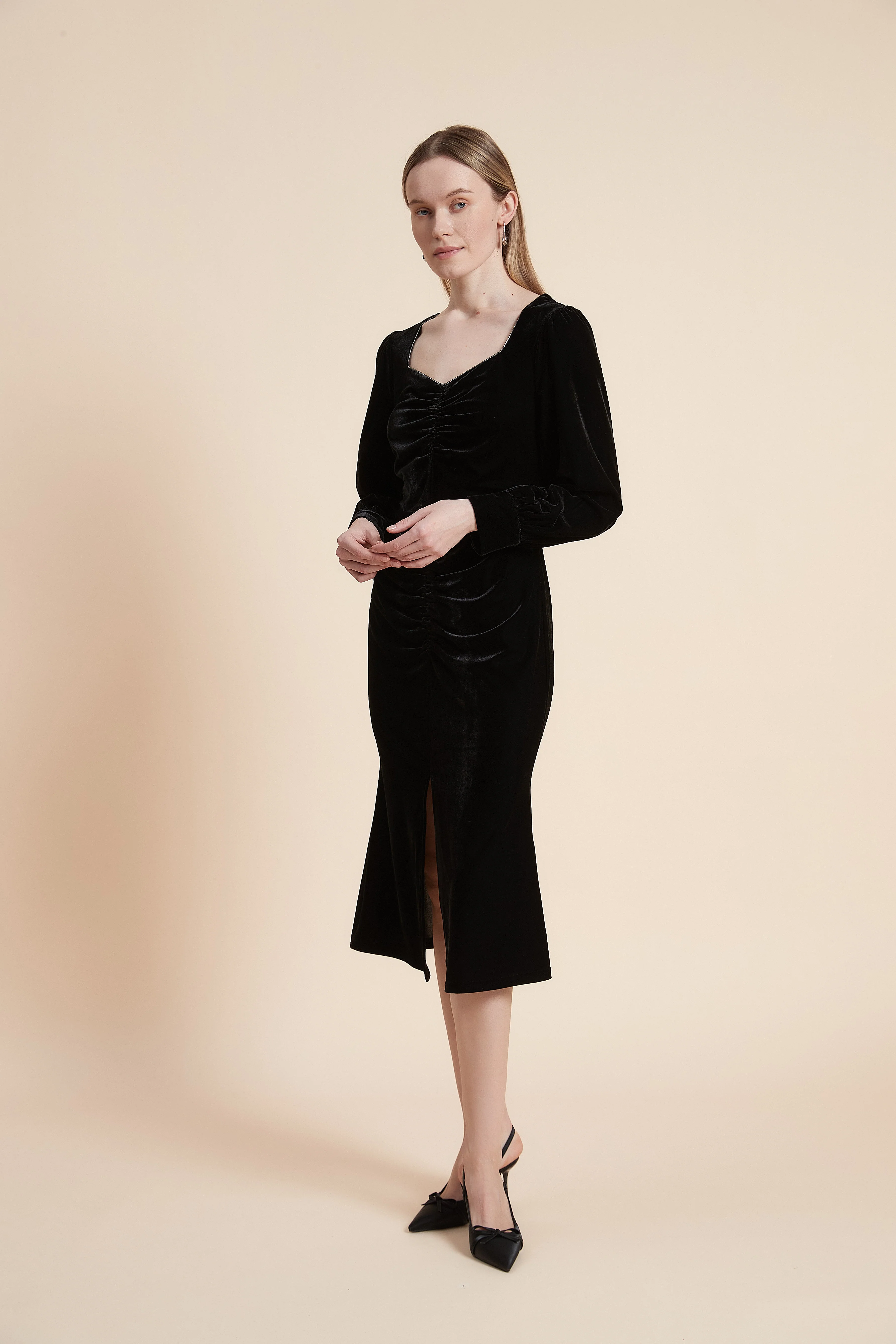 Knee Length Dress with Long Sleeves - Image 2