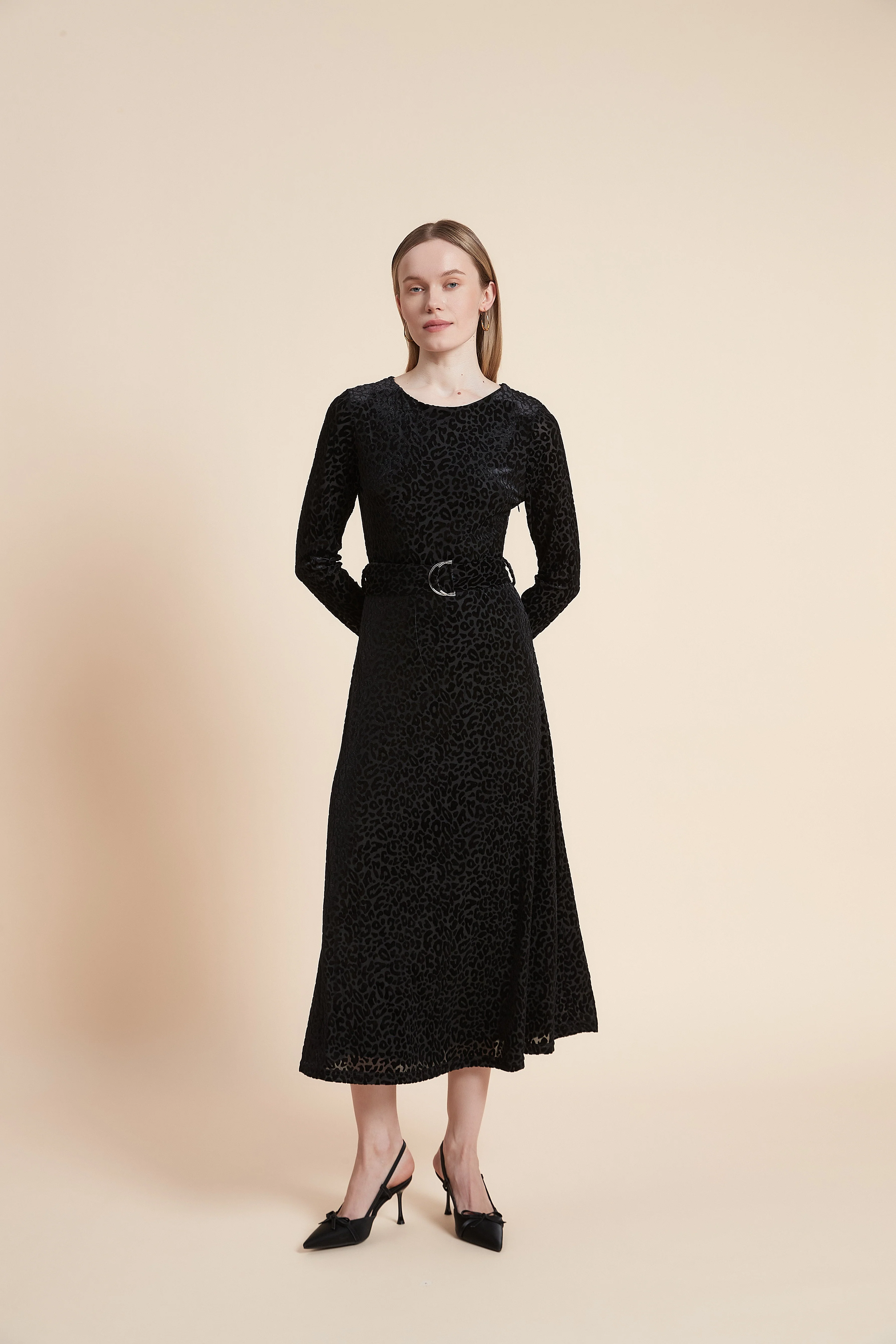 Print Midi Dress with Long Sleeves - Image 2