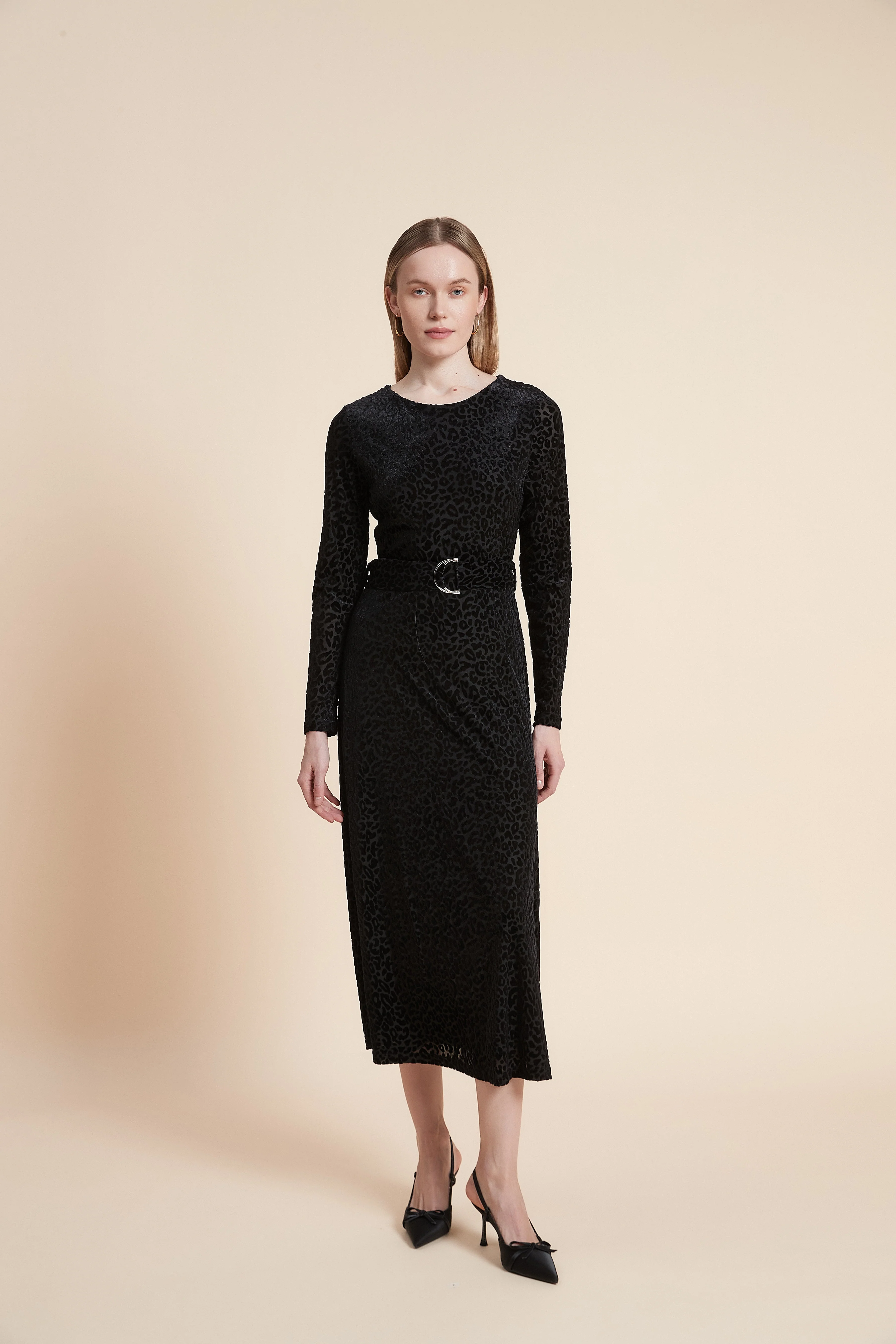 Print Midi Dress with Long Sleeves - Image 3