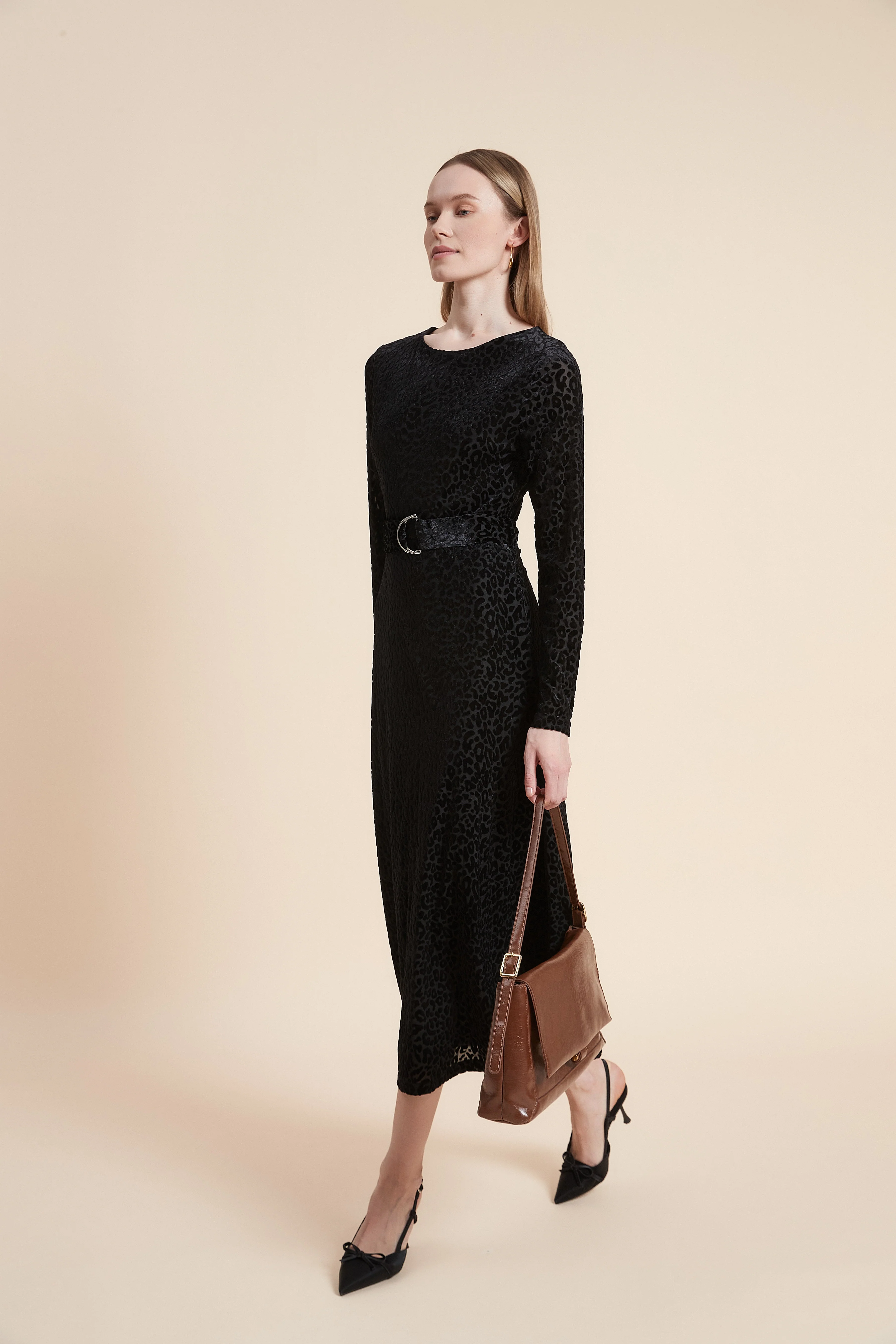 Print Midi Dress with Long Sleeves - Image 4