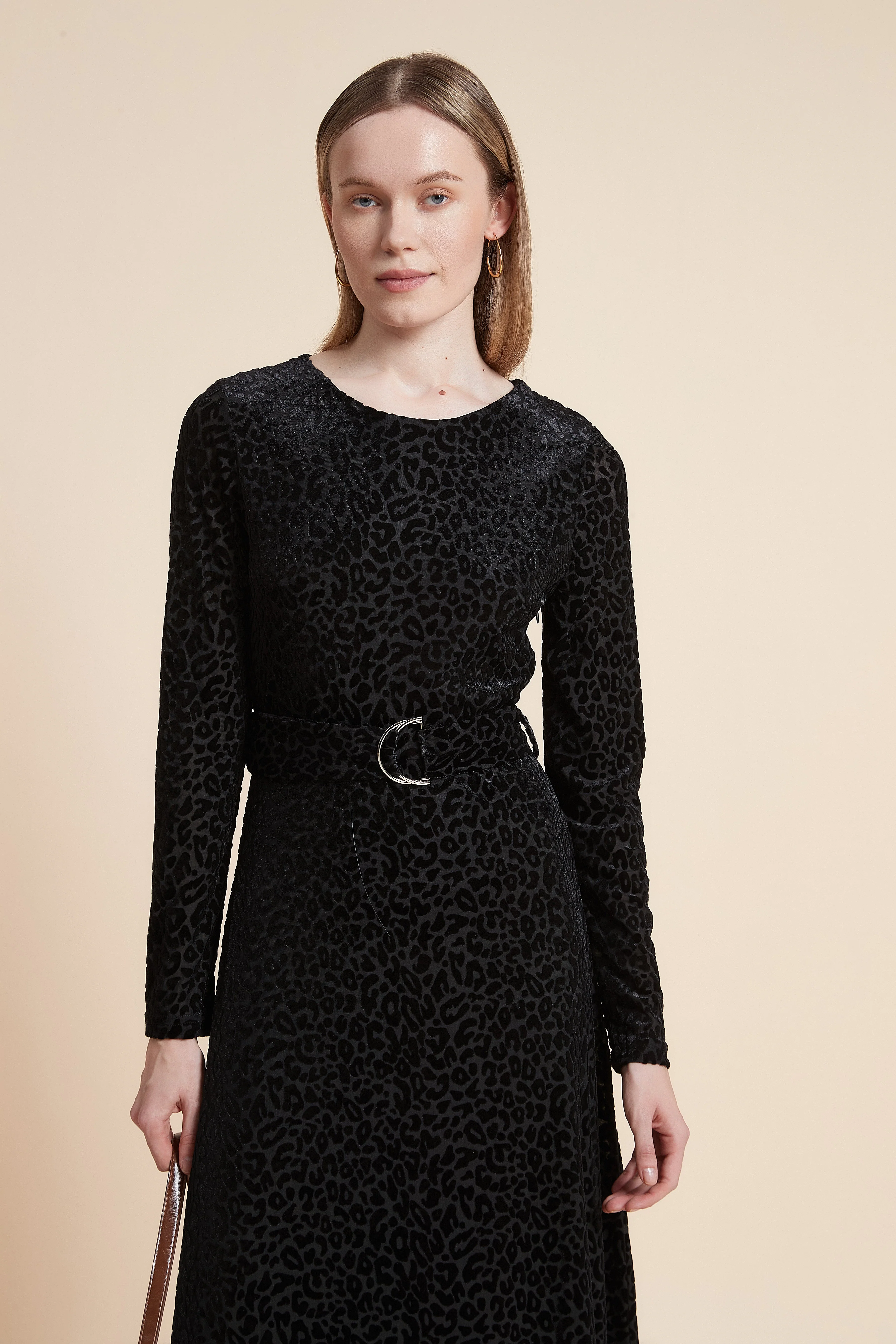 Print Midi Dress with Long Sleeves - Image 5