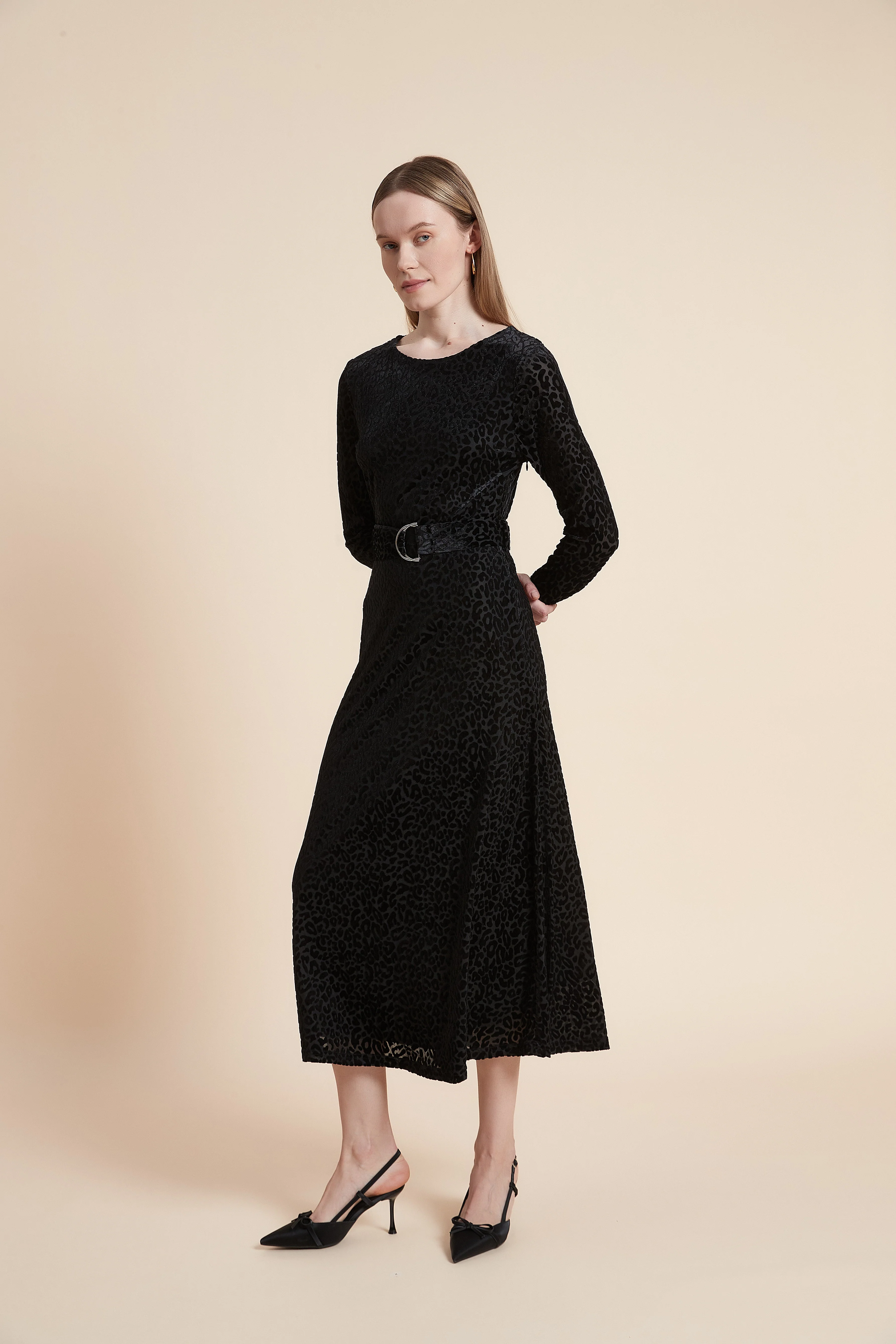 Print Midi Dress with Long Sleeves - Image 7