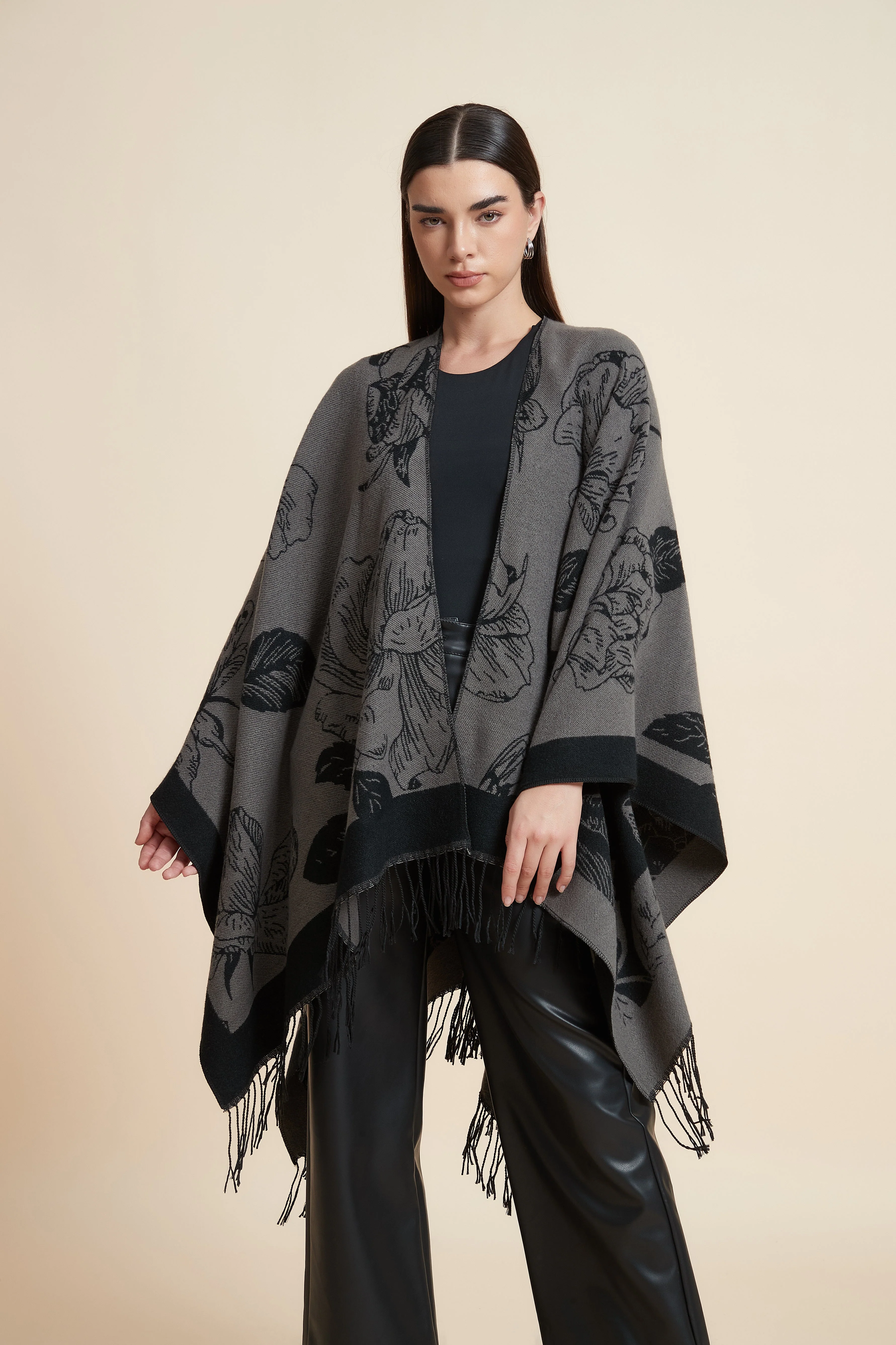 Floral Print Poncho