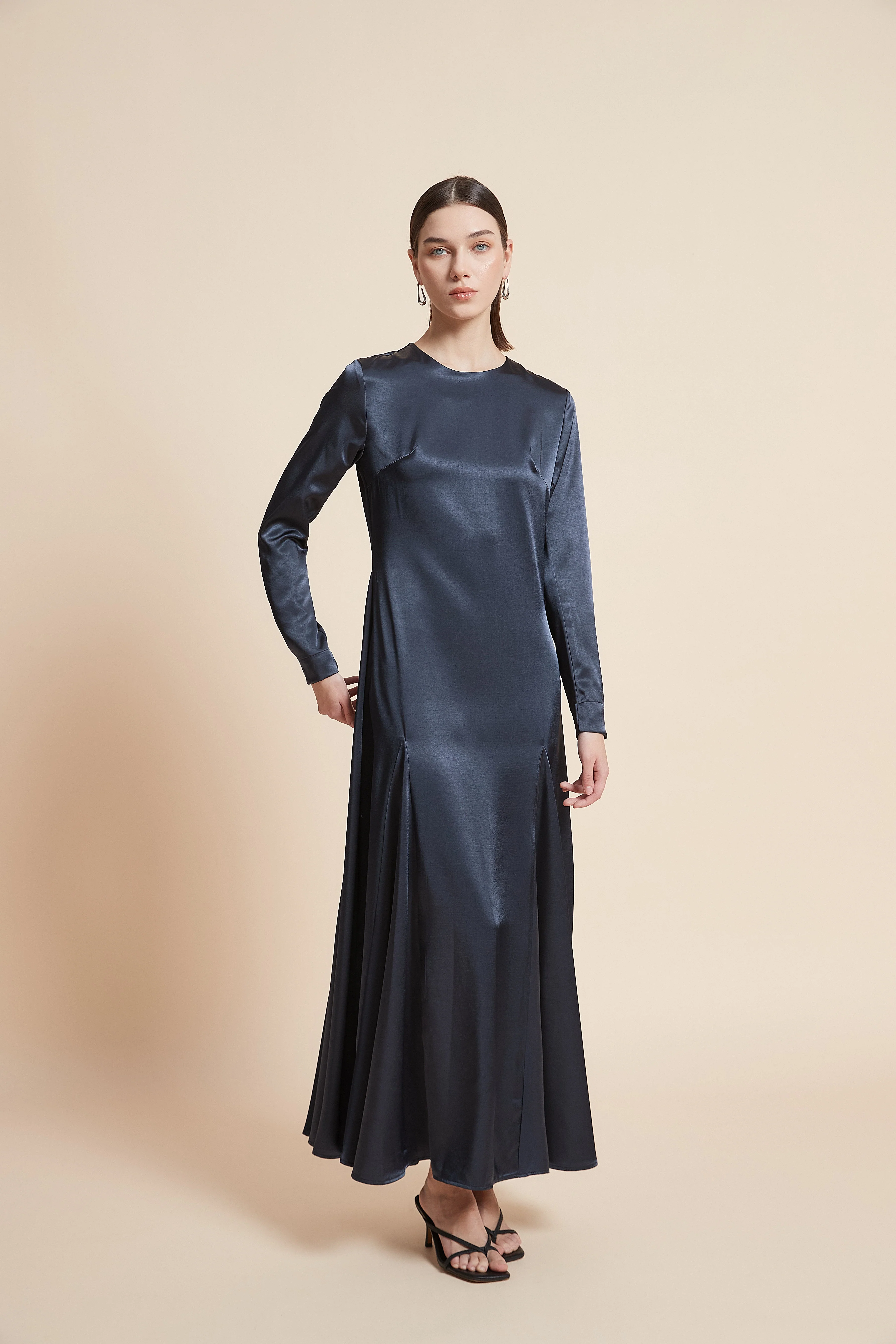 Solid Long Sleeve Midi Dress