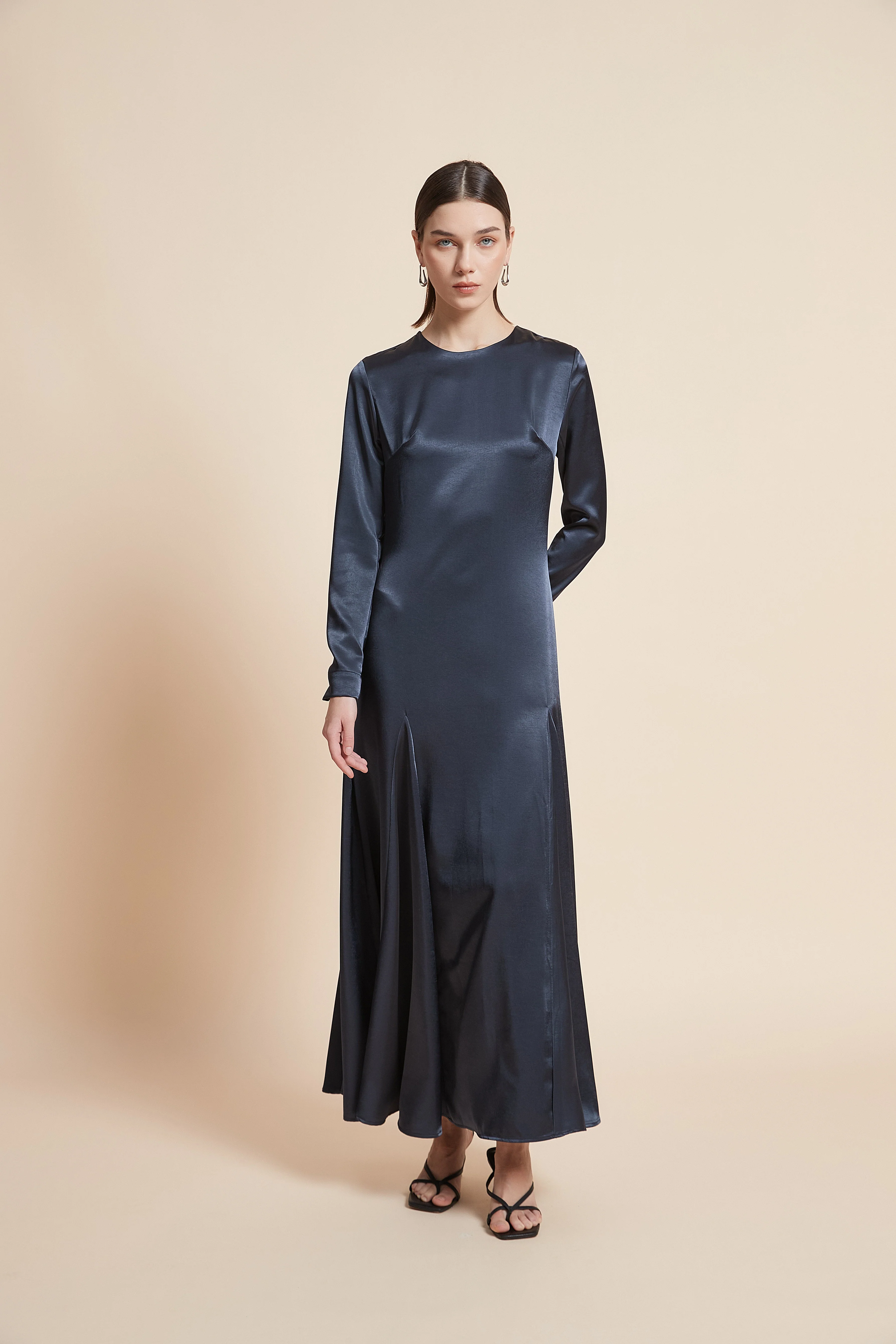 Solid Long Sleeve Midi Dress - Image 2