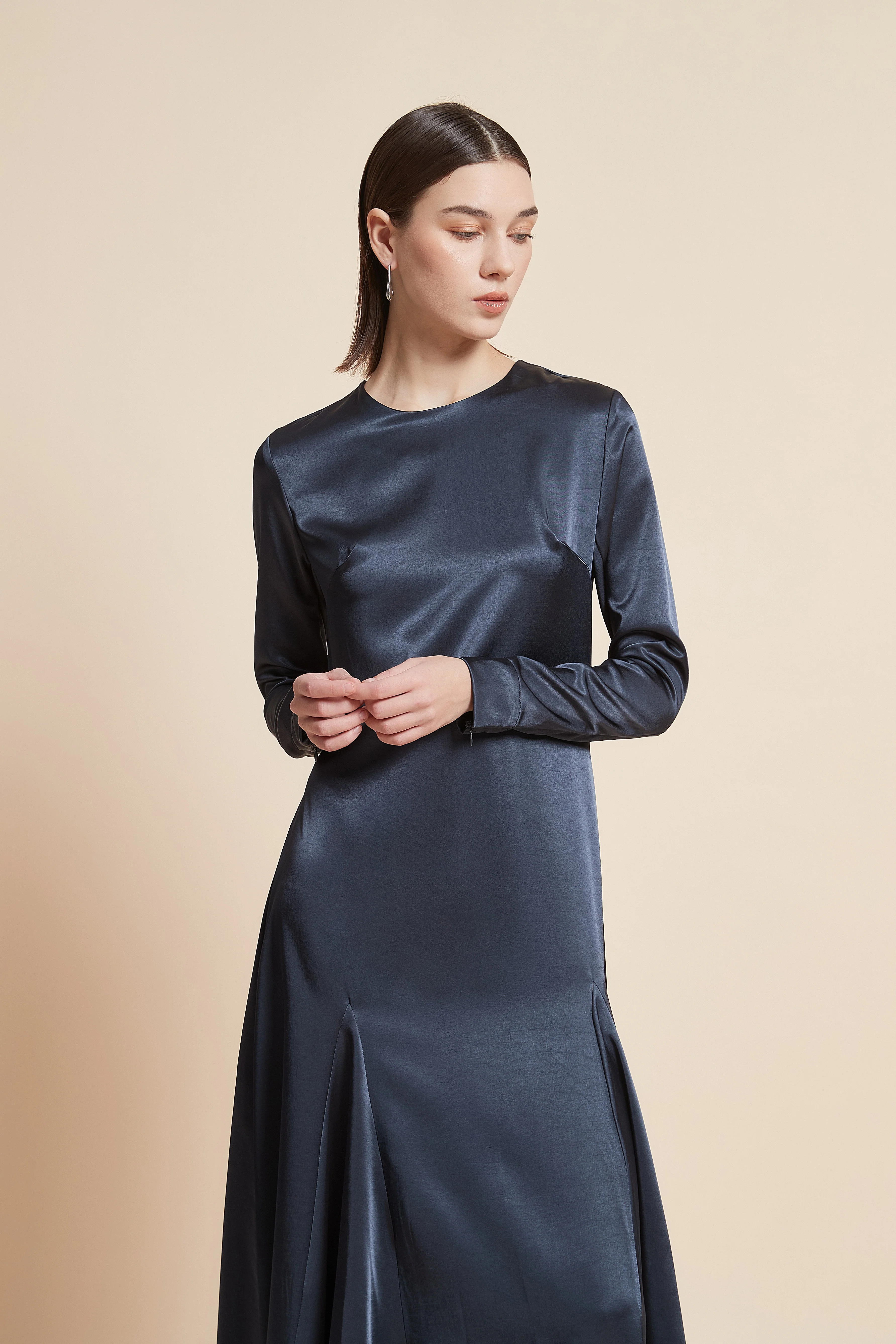 Solid Long Sleeve Midi Dress - Image 3