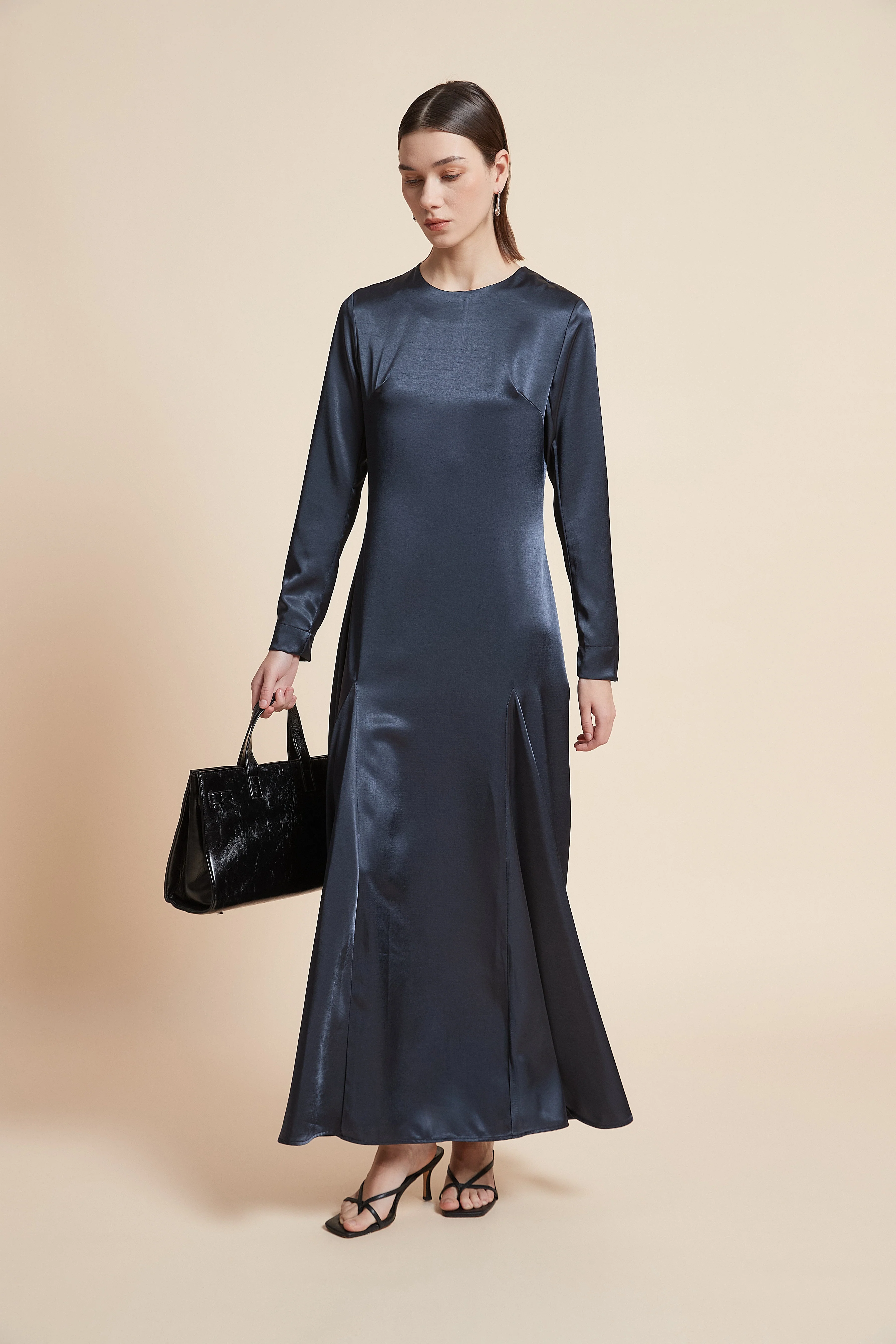 Solid Long Sleeve Midi Dress - Image 4