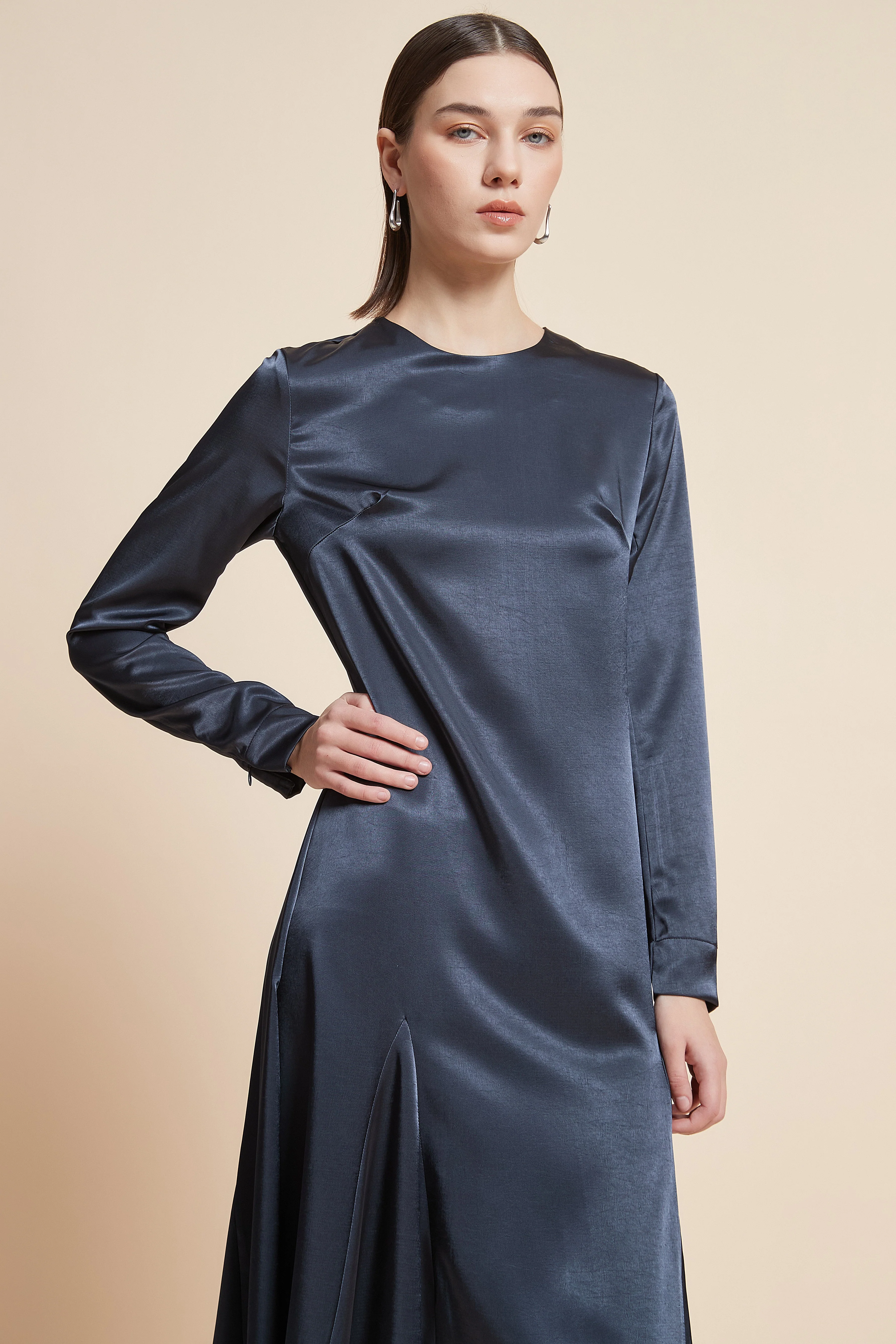 Solid Long Sleeve Midi Dress - Image 5