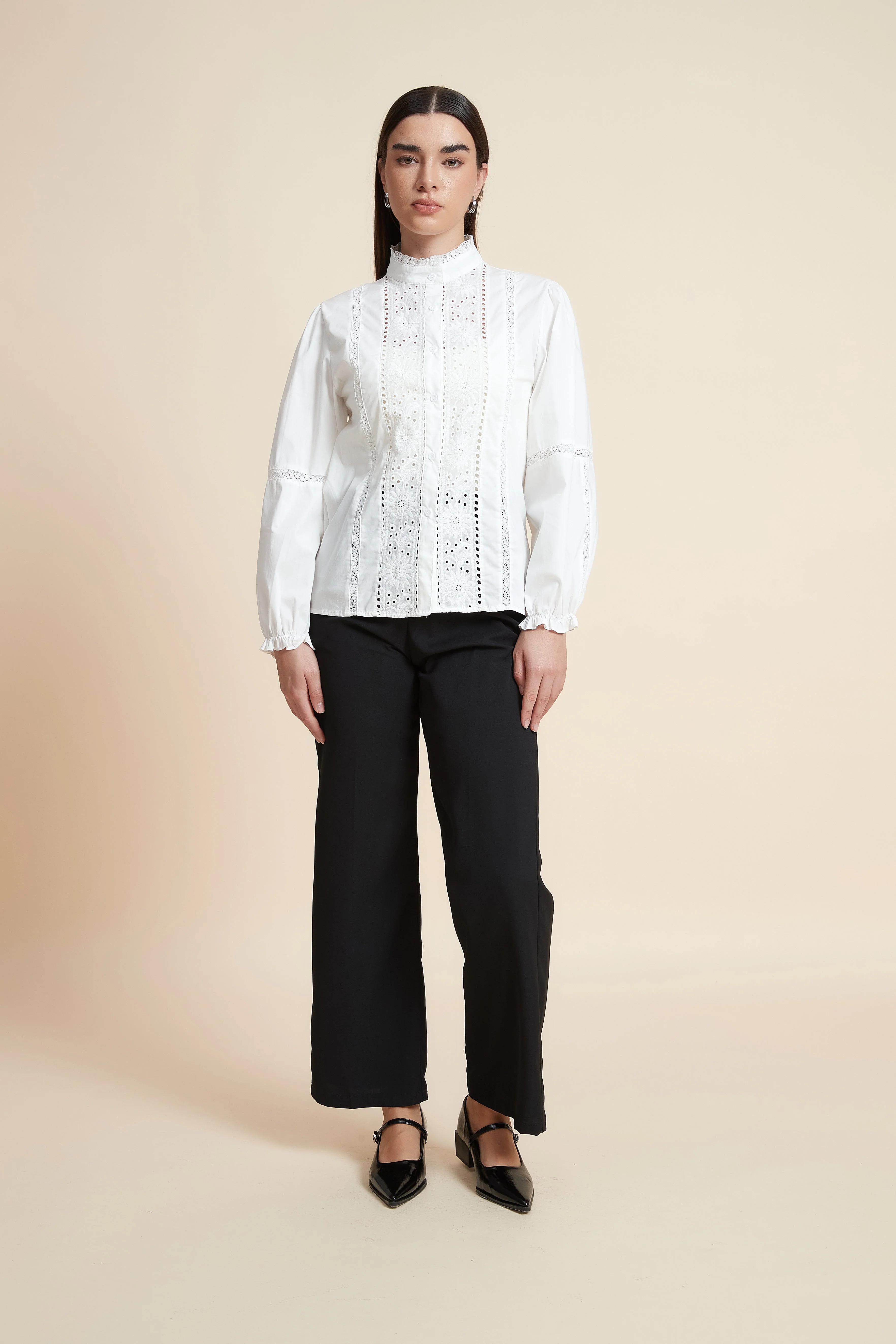 Long-Sleeved Lace Blouse With Waist-Length Sleeves - Image 2