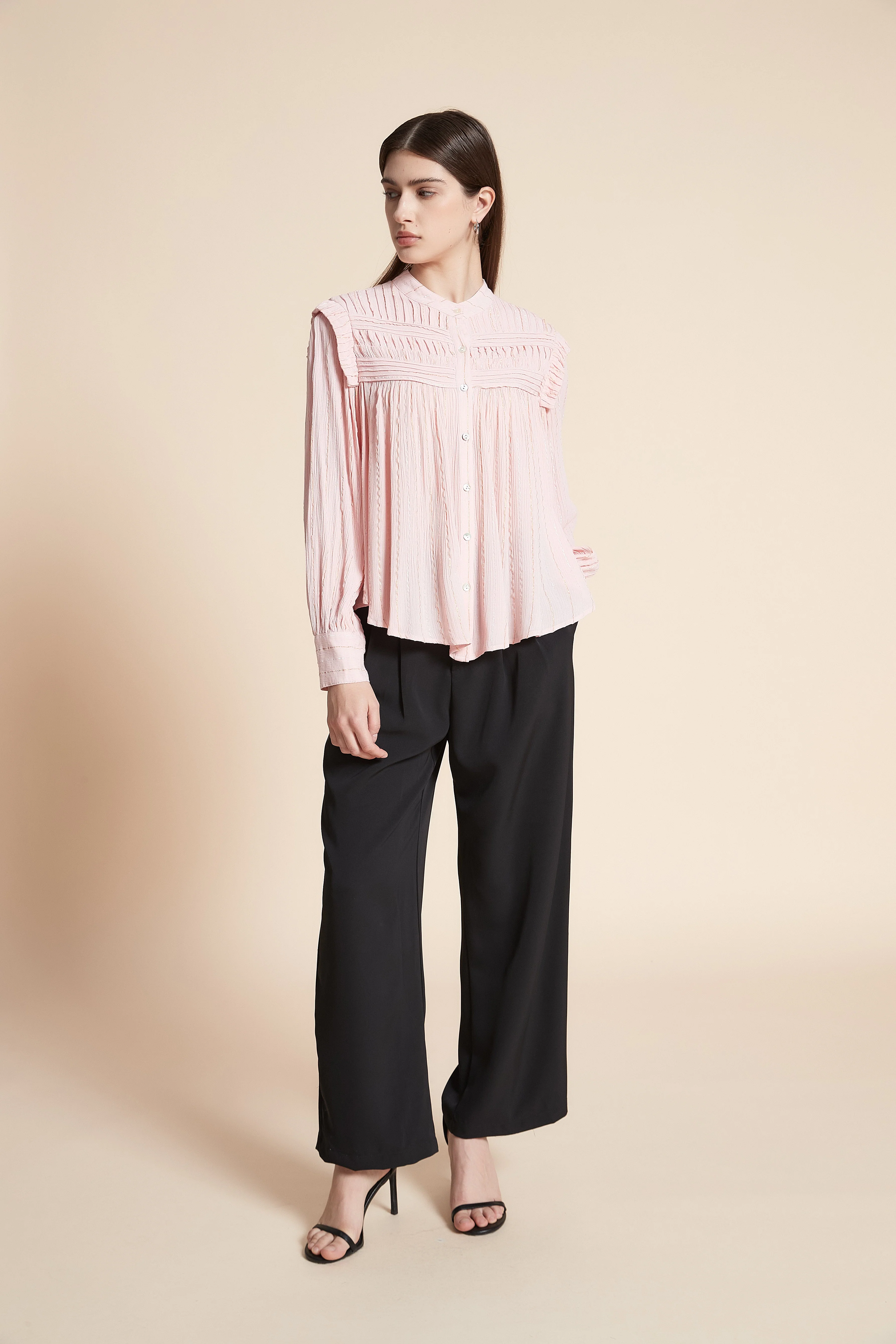 Solid Long Sleeve Mid-Length Blouse - Image 3