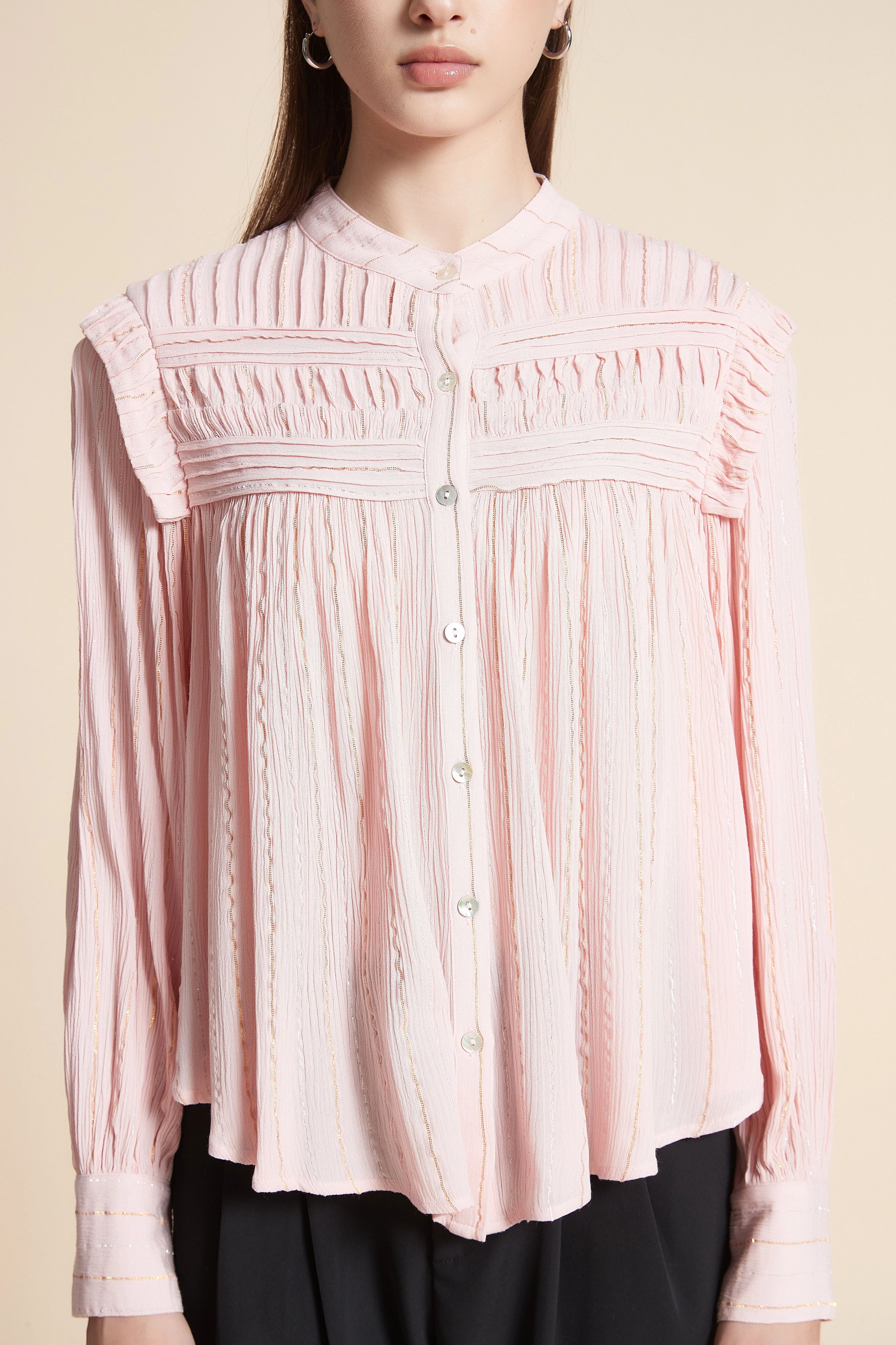 Solid Long Sleeve Mid-Length Blouse - Image 4