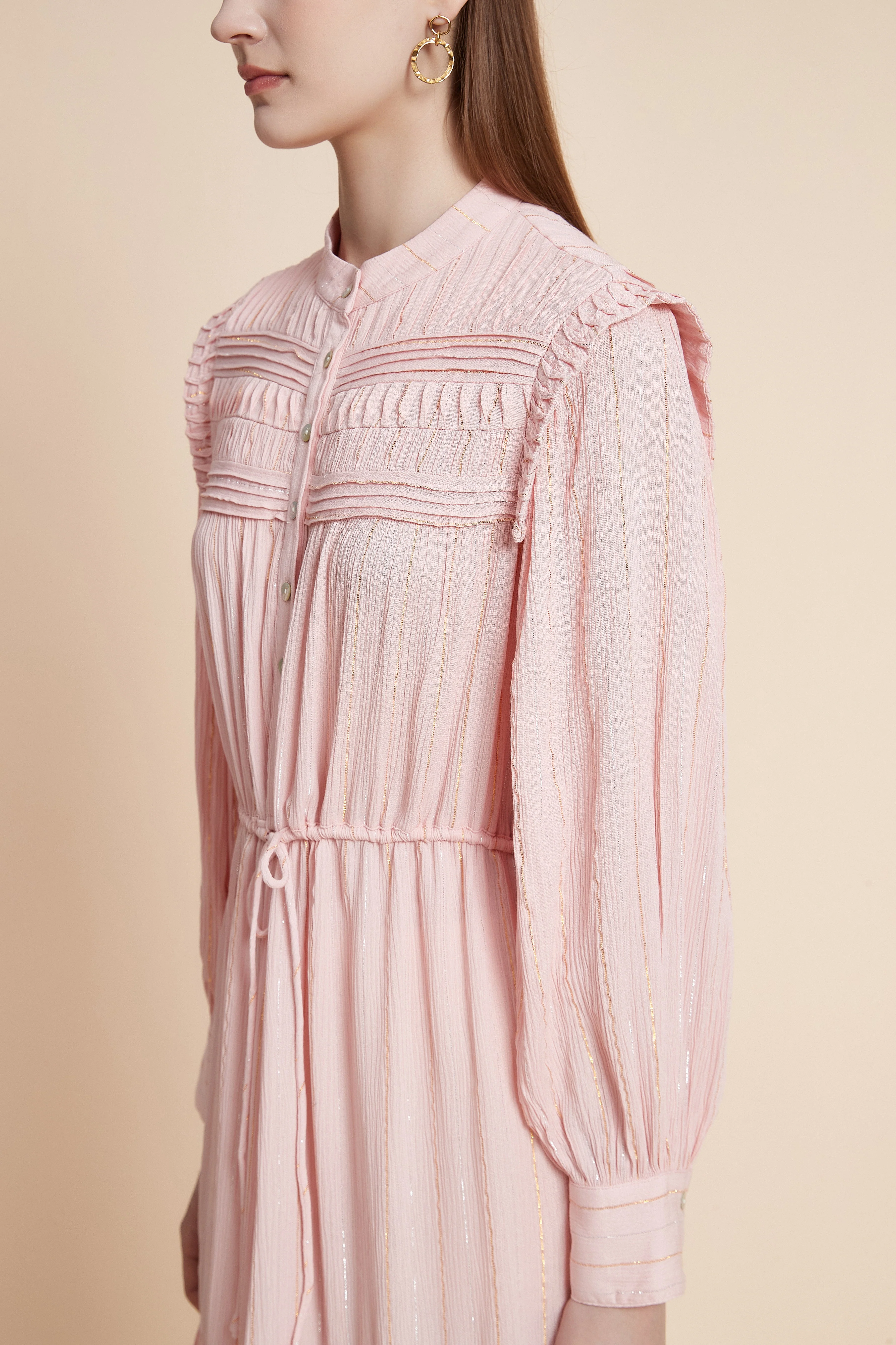 Long Waist-Defined Dress with Wide Long Sleeves - Image 5