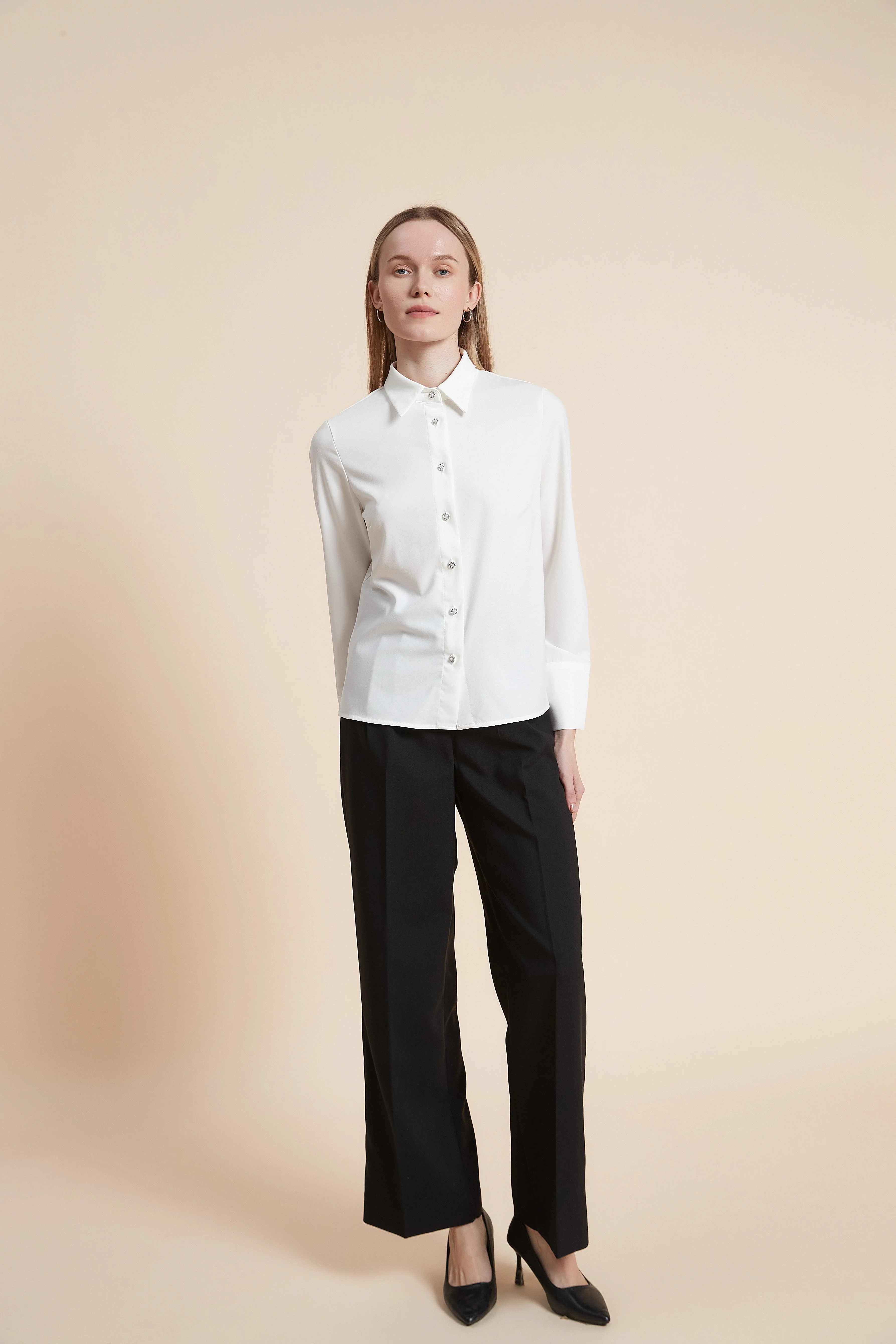 Plain Long Sleeve Shirt with Buttons - Image 3