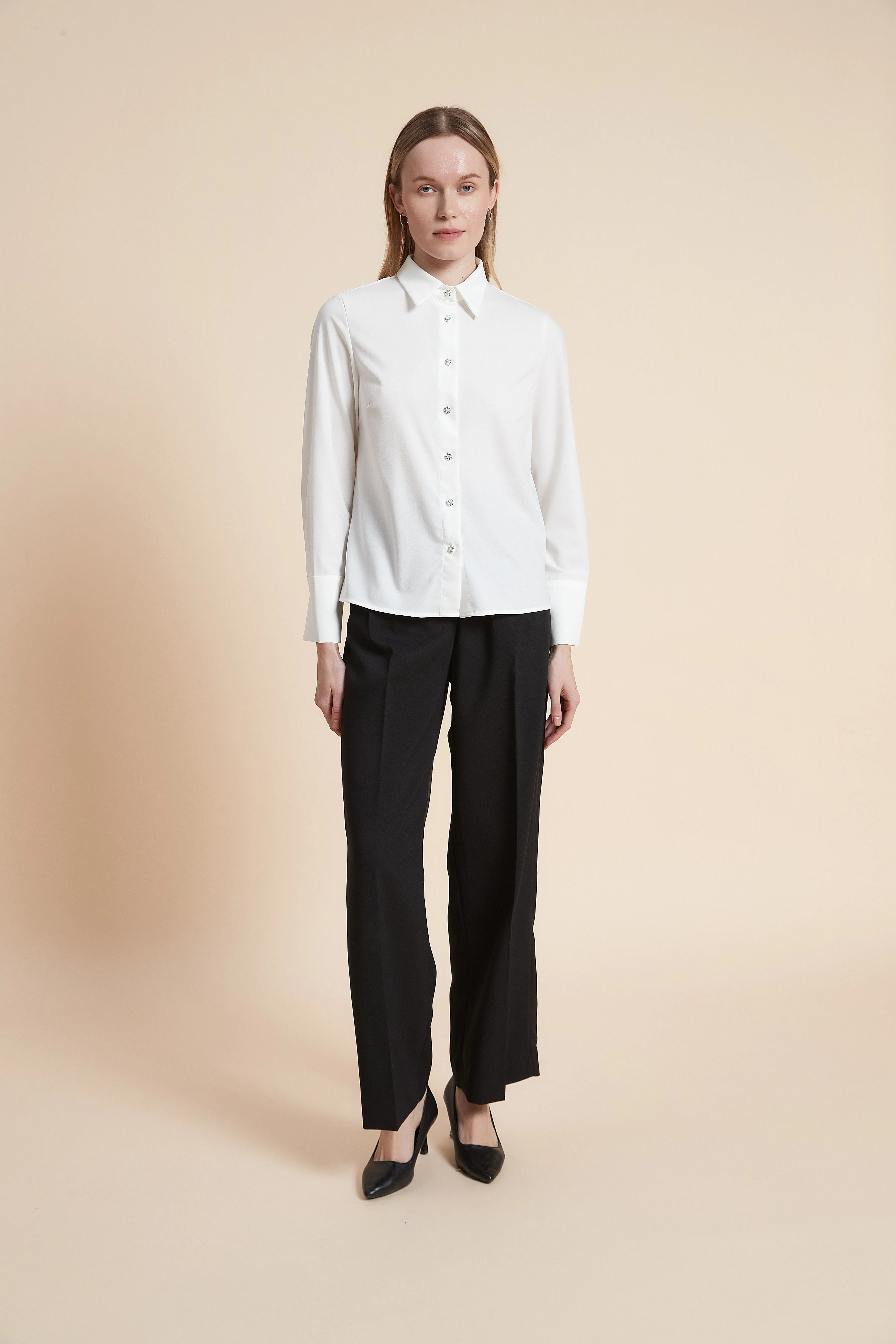 Plain Long Sleeve Shirt with Buttons - Image 5