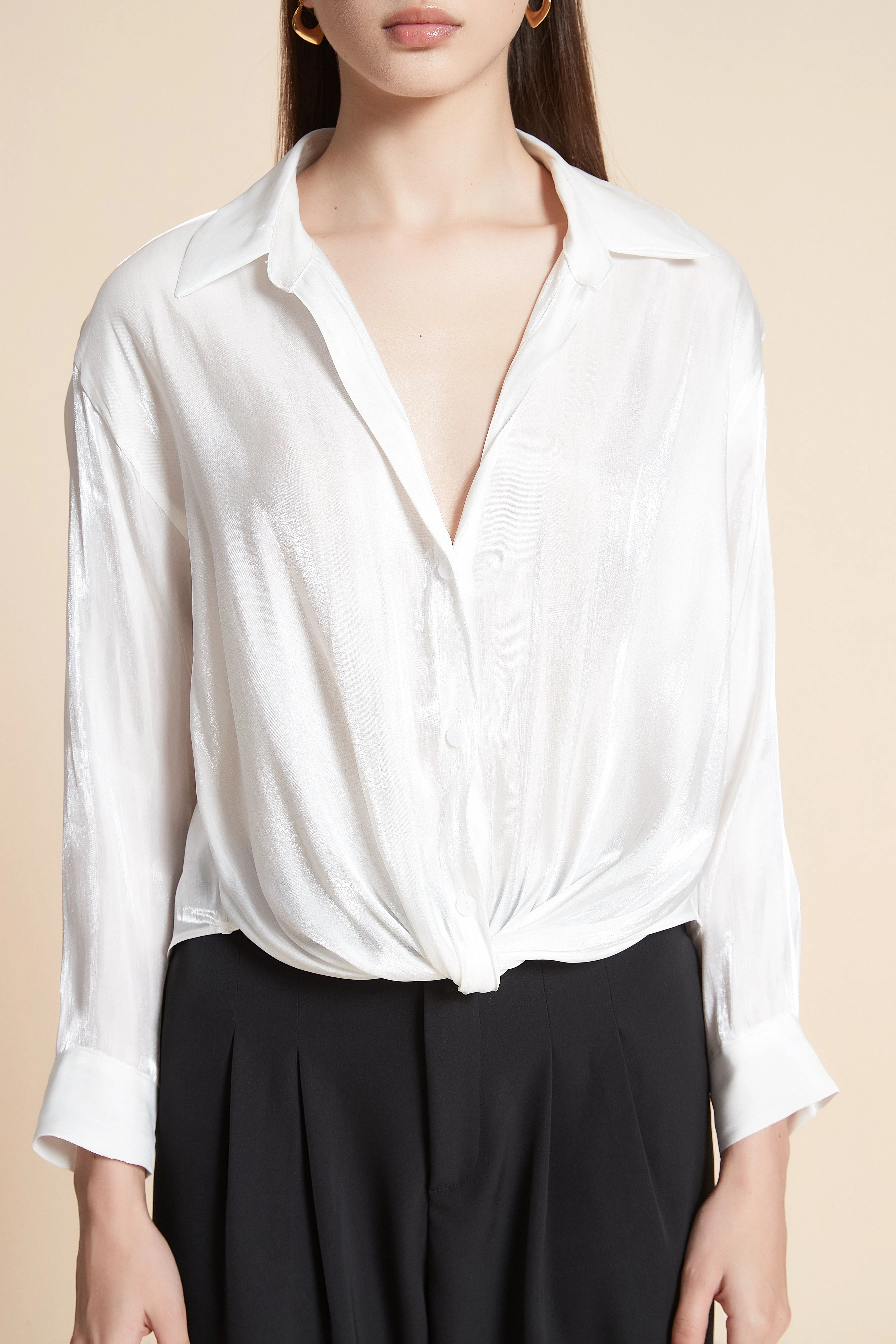 Solid Satin Long Sleeve Blouse - Image 10