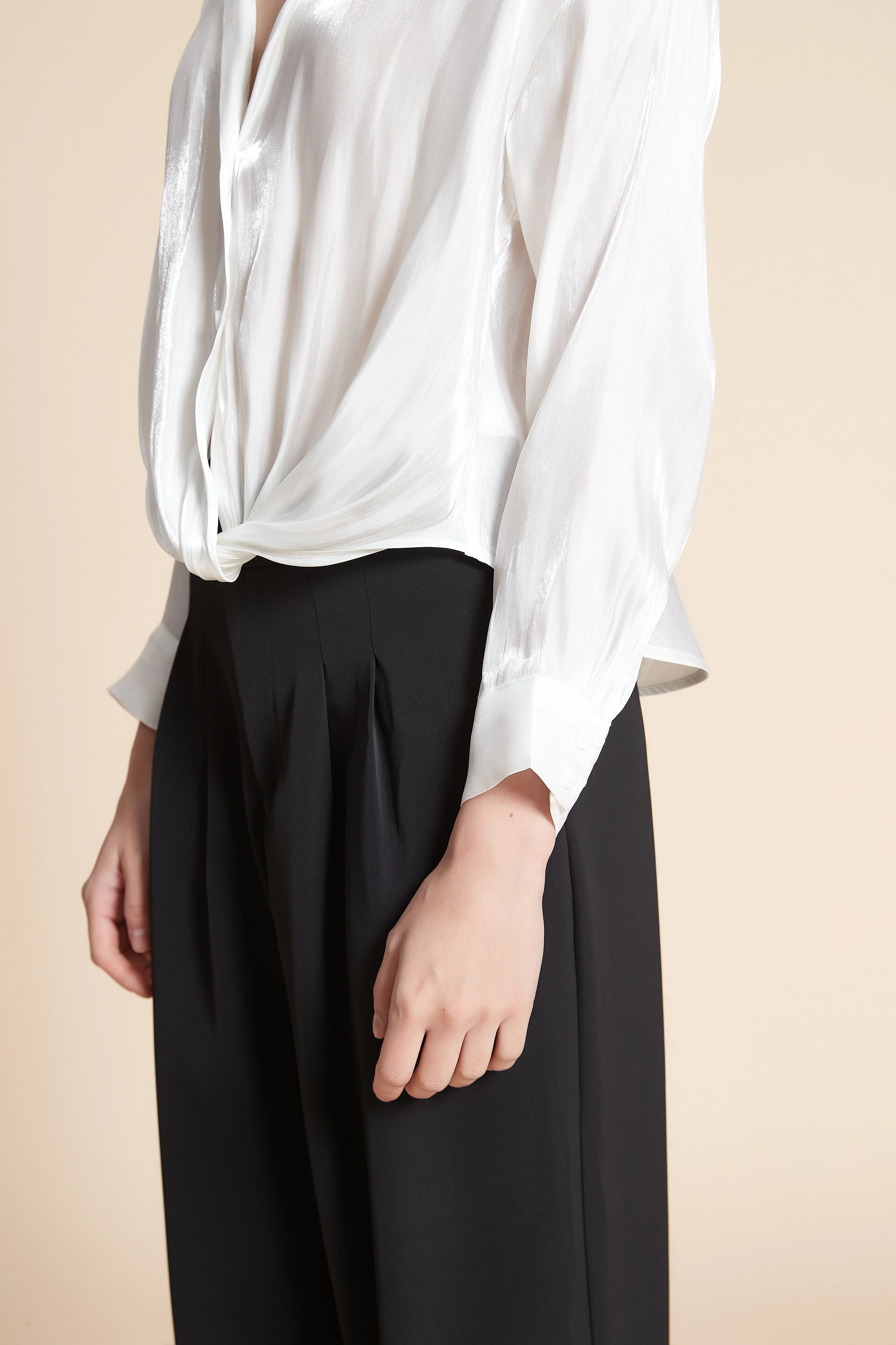 Solid Satin Long Sleeve Blouse - Image 11