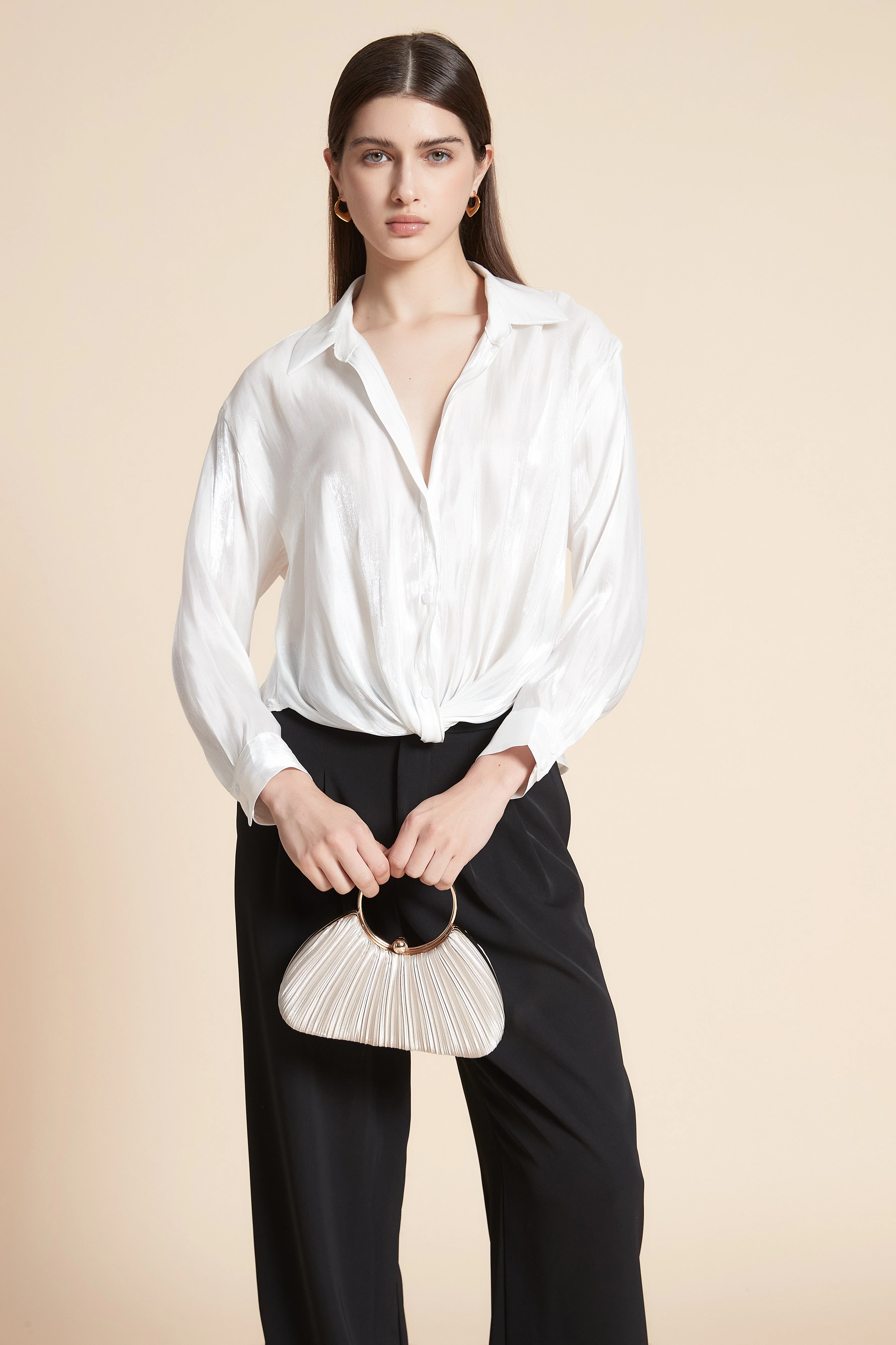Solid Satin Long Sleeve Blouse - Image 9
