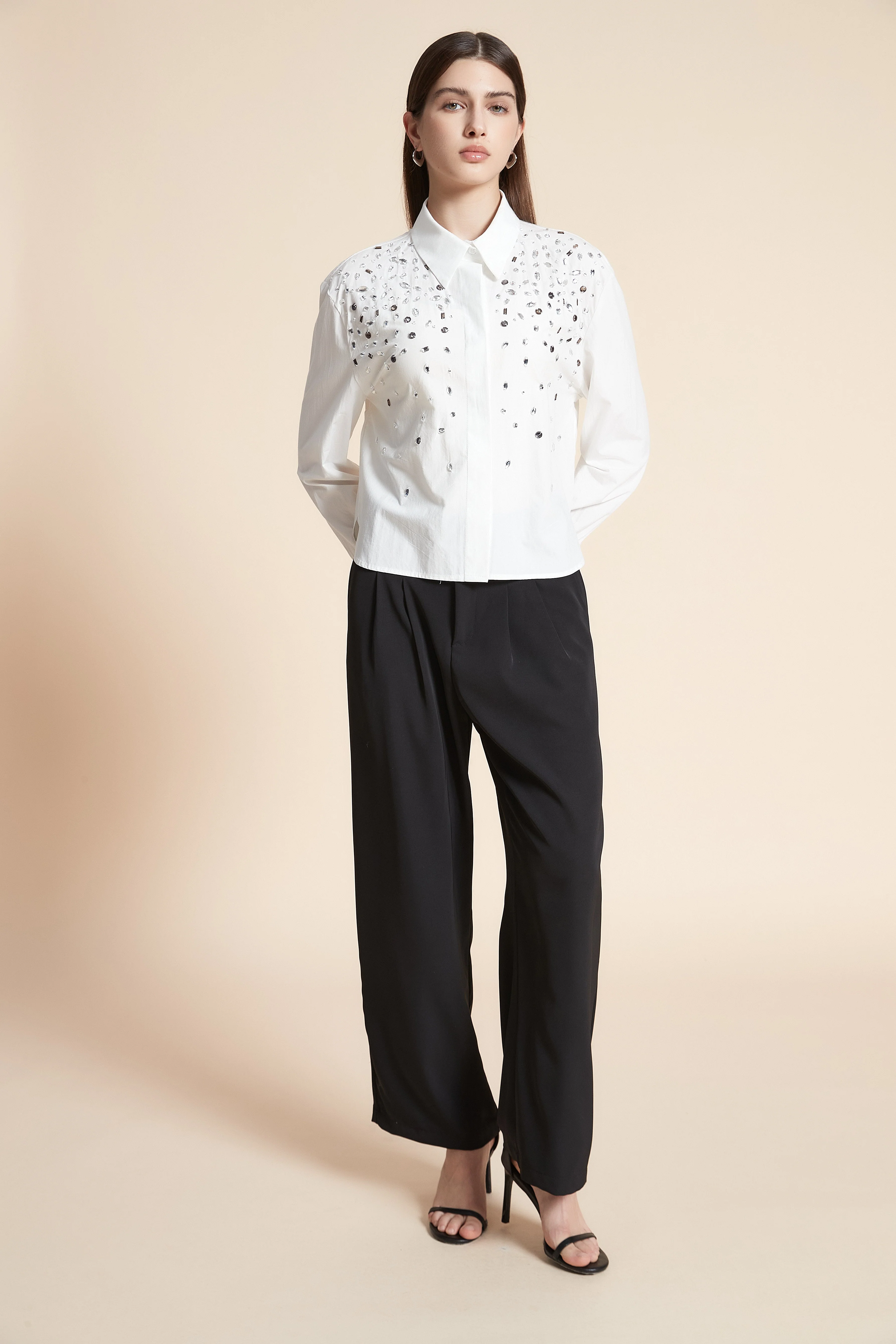 Long Sleeve Plain Shirt with Stones - Image 3