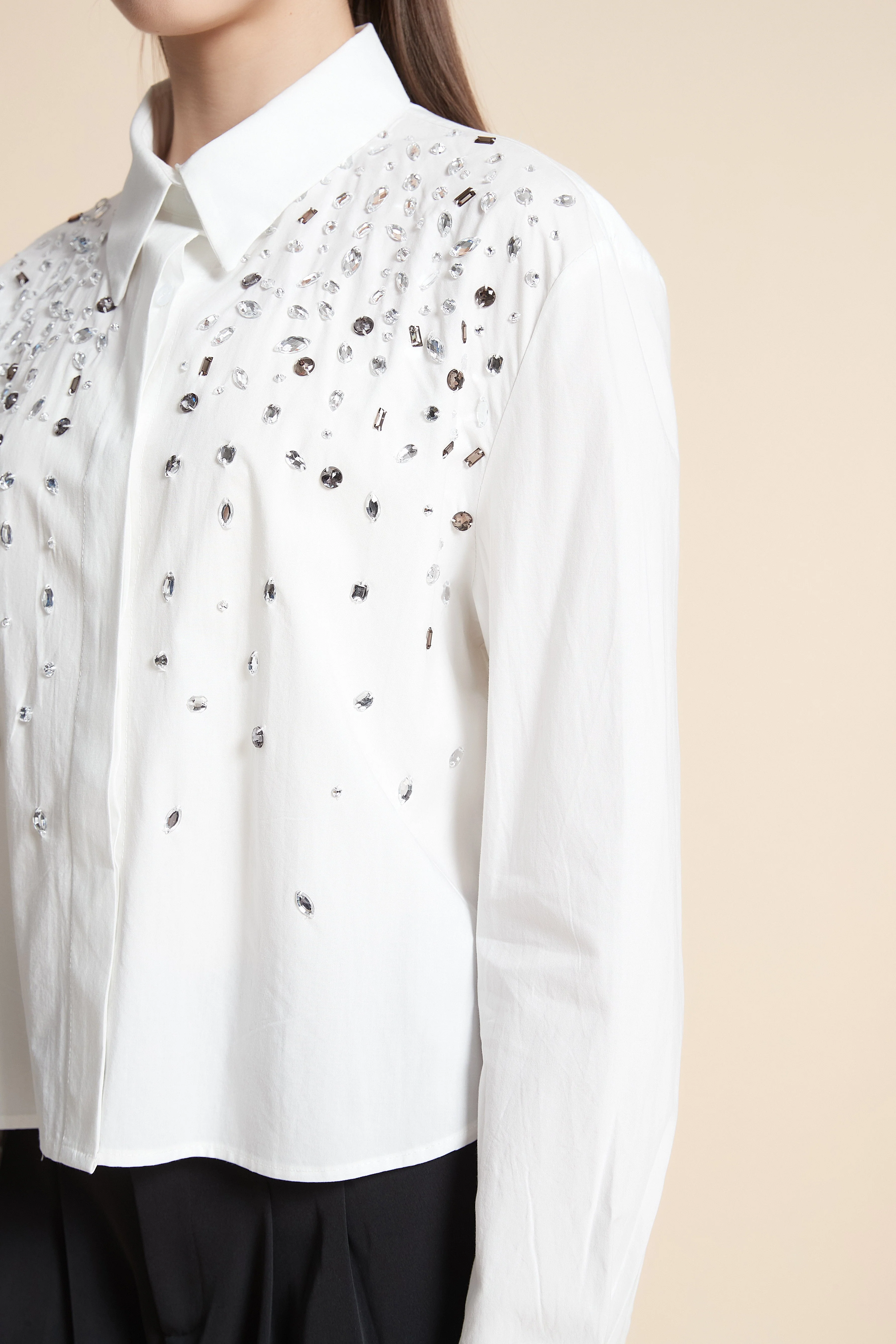 Long Sleeve Plain Shirt with Stones - Image 4