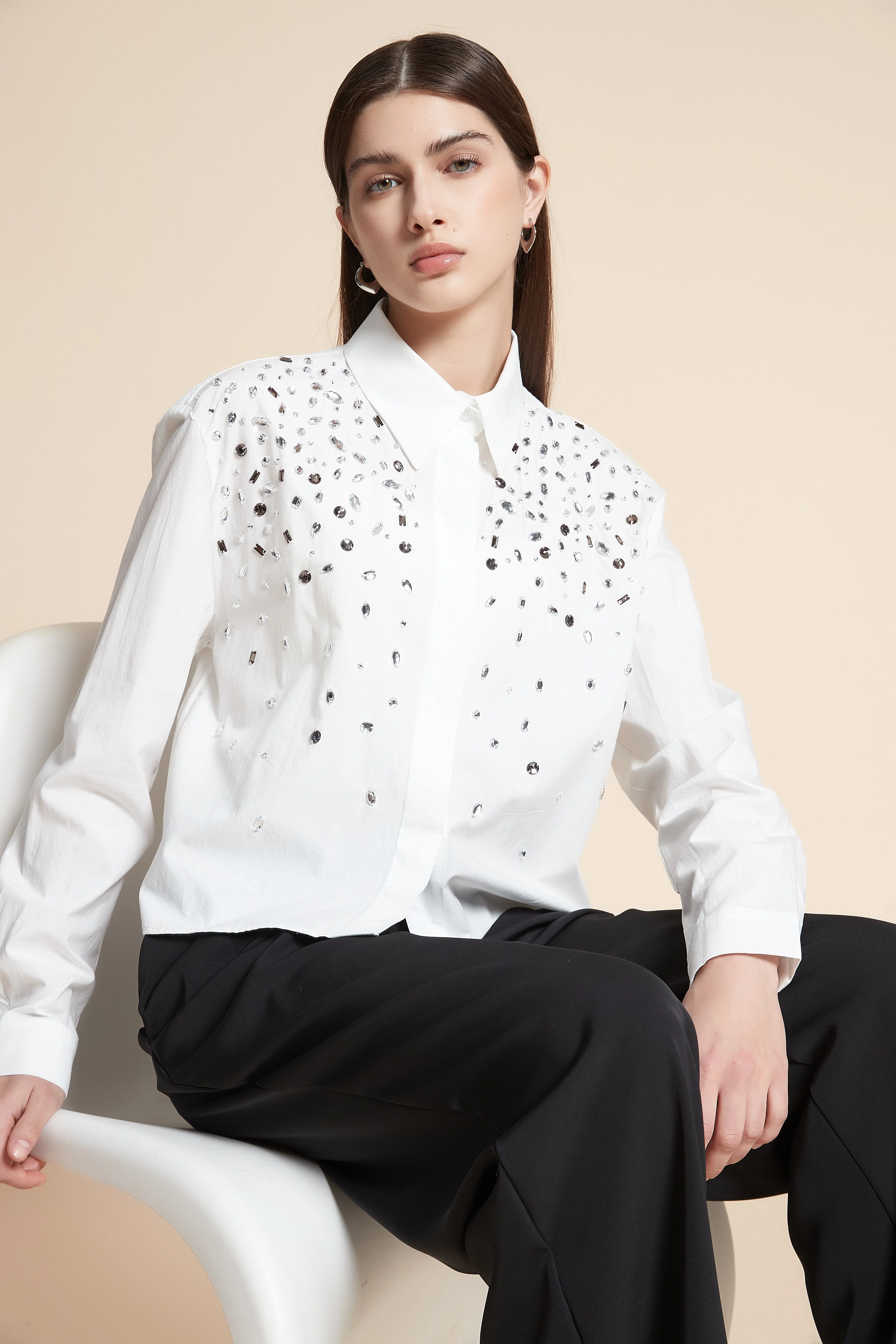 Long Sleeve Plain Shirt with Stones - Image 7