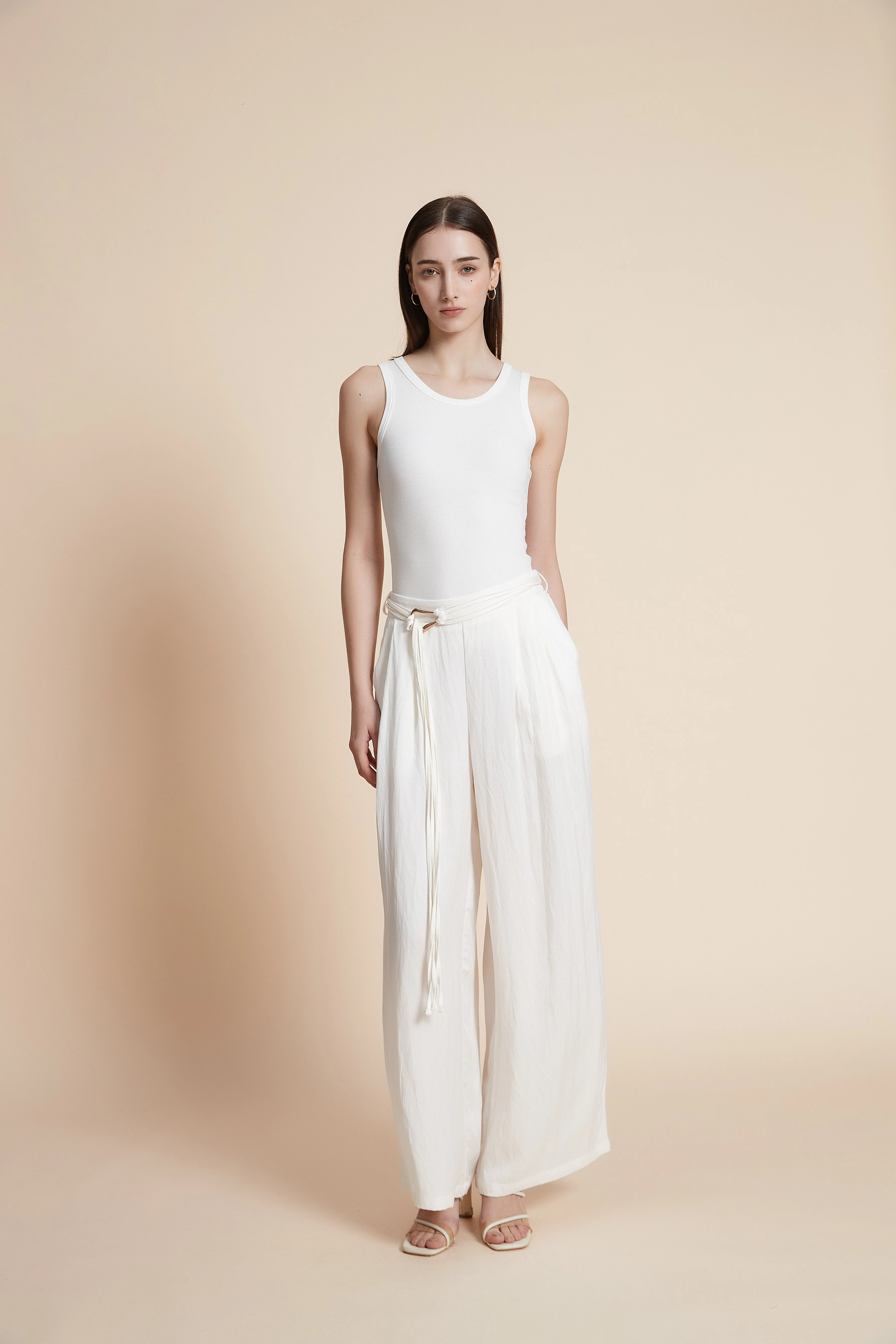 Long plain wide-leg trousers - Image 2