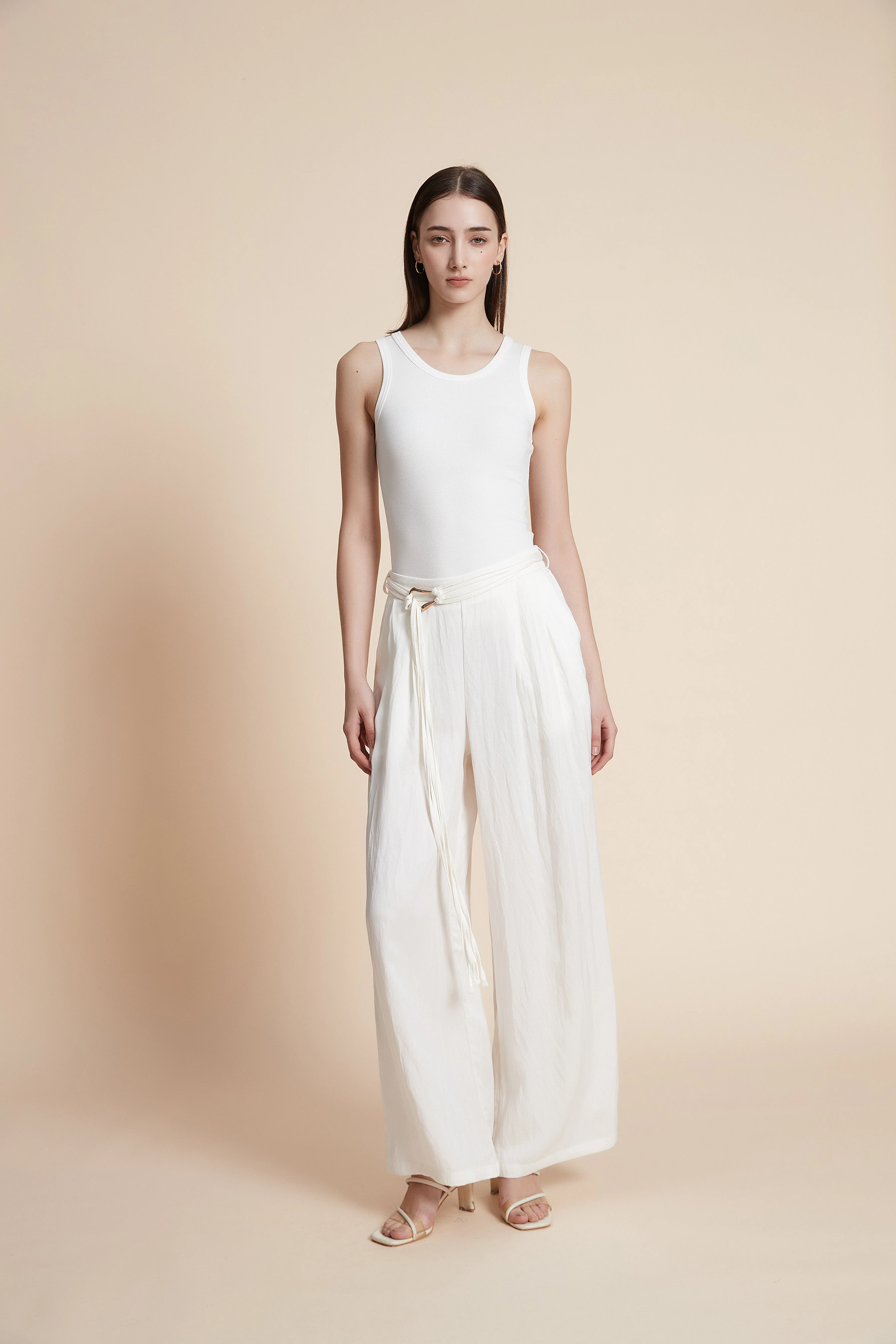 Long plain wide-leg trousers - Image 3