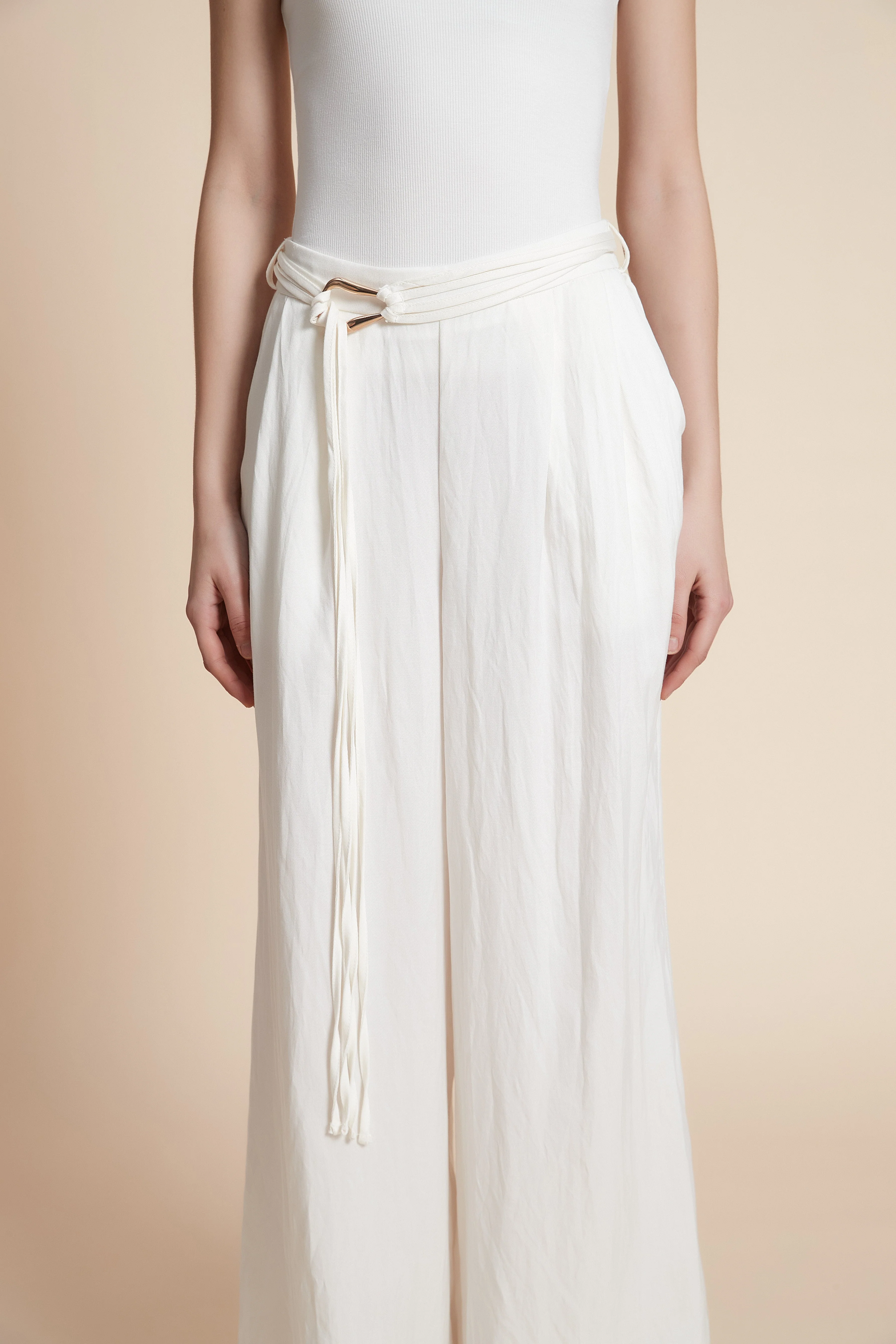 Long plain wide-leg trousers - Image 5