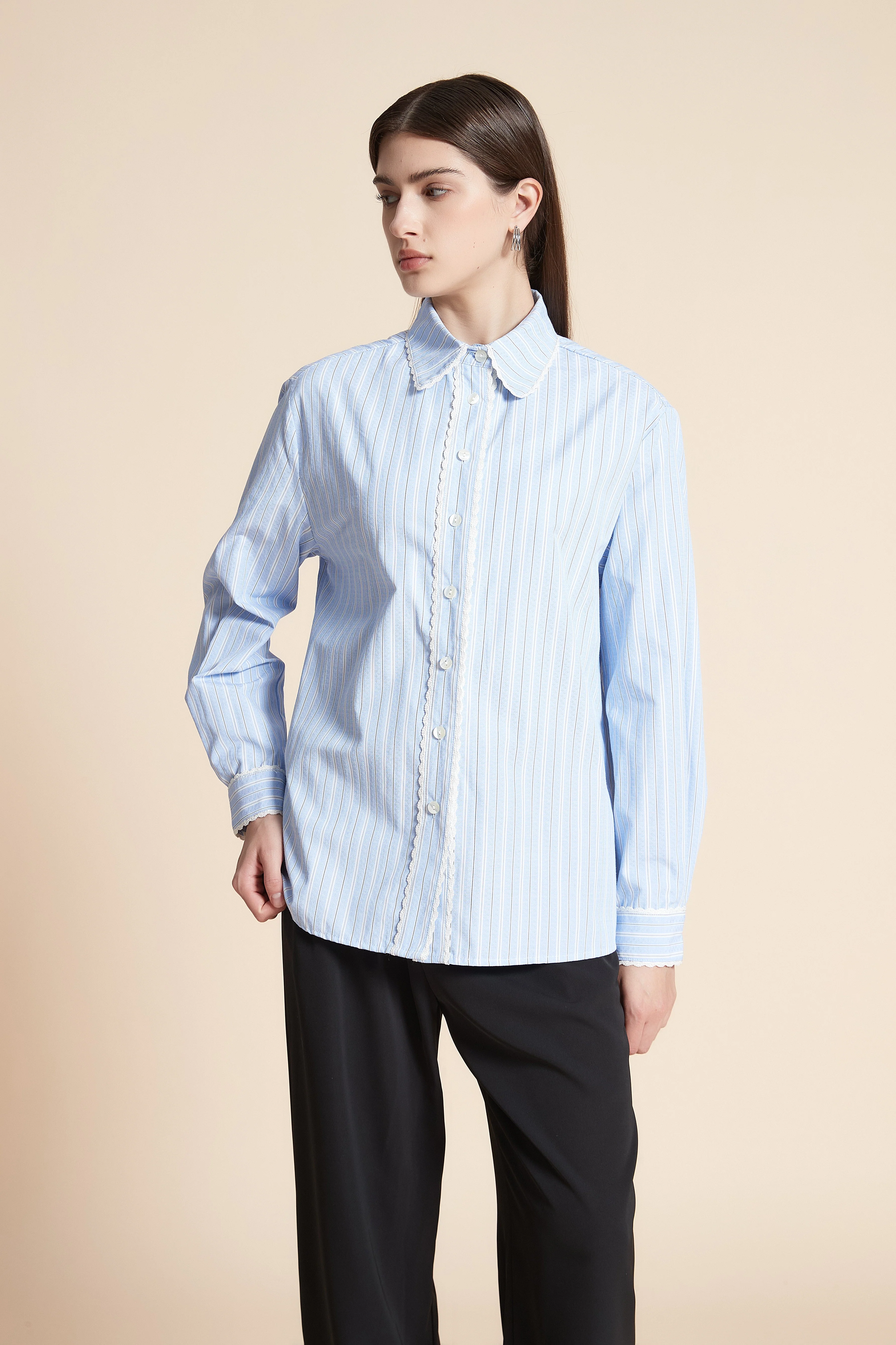 Striped Long Sleeve Waist-Length Shirt - Image 2