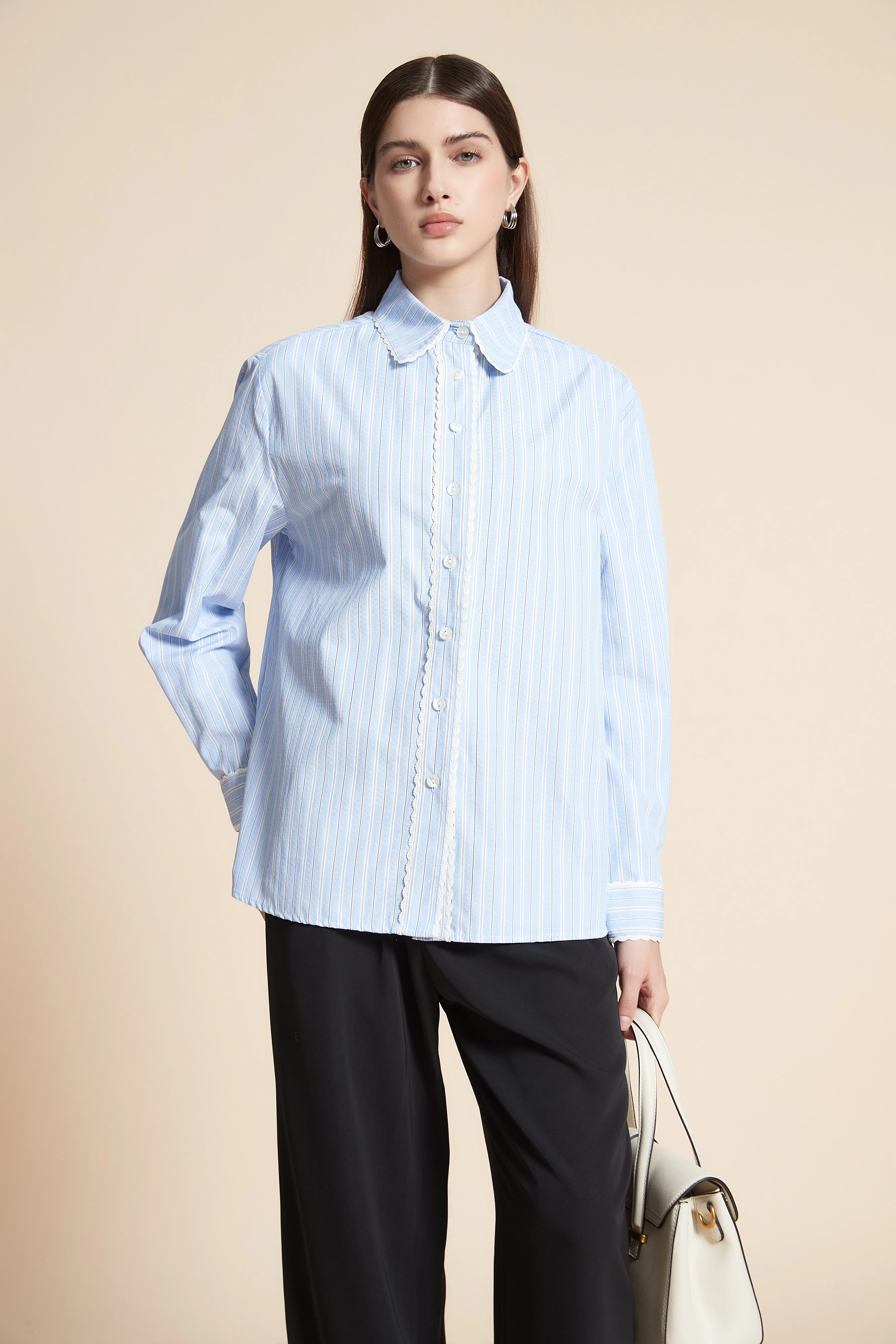 Striped Long Sleeve Waist-Length Shirt - Image 5