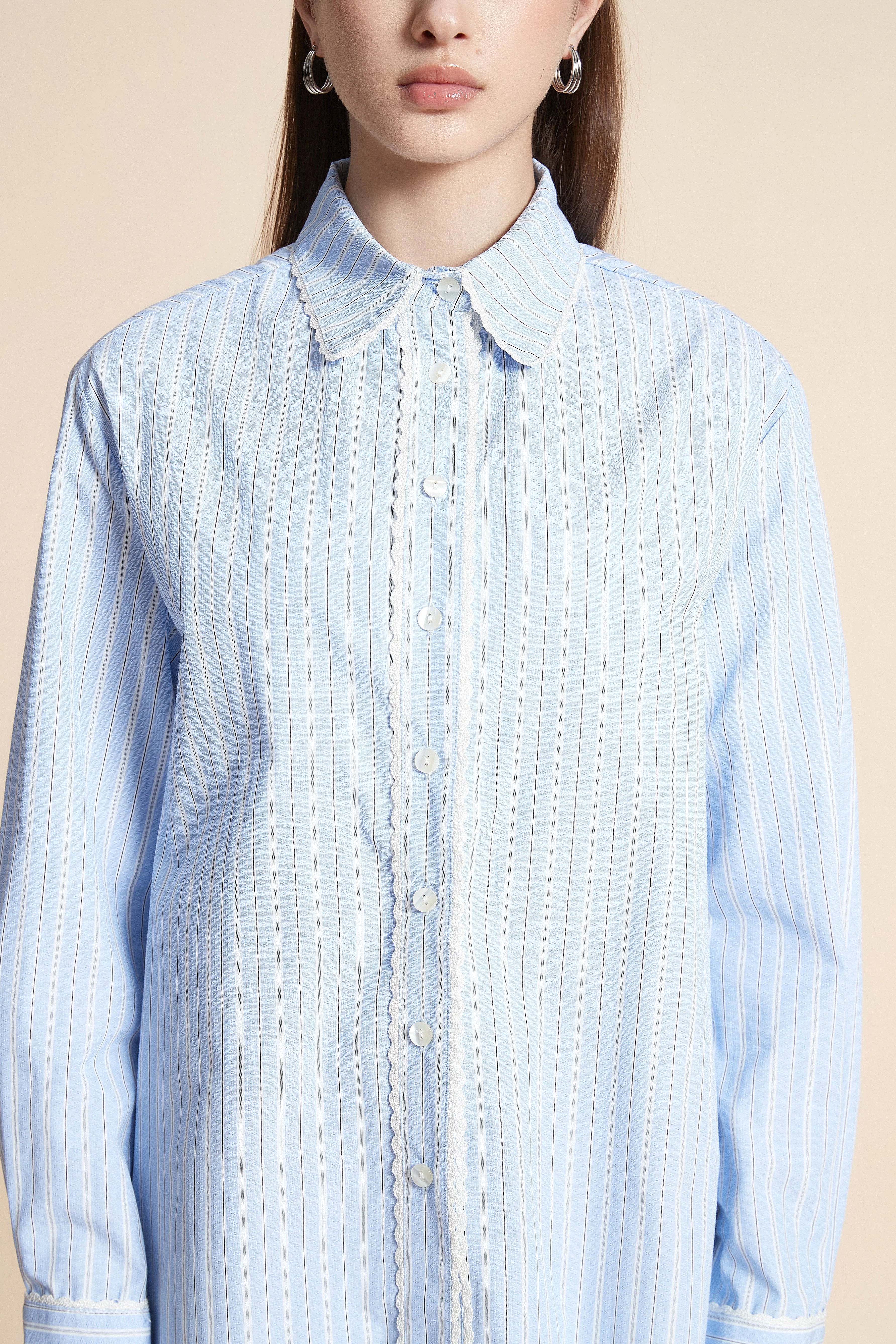 Striped Long Sleeve Waist-Length Shirt - Image 6