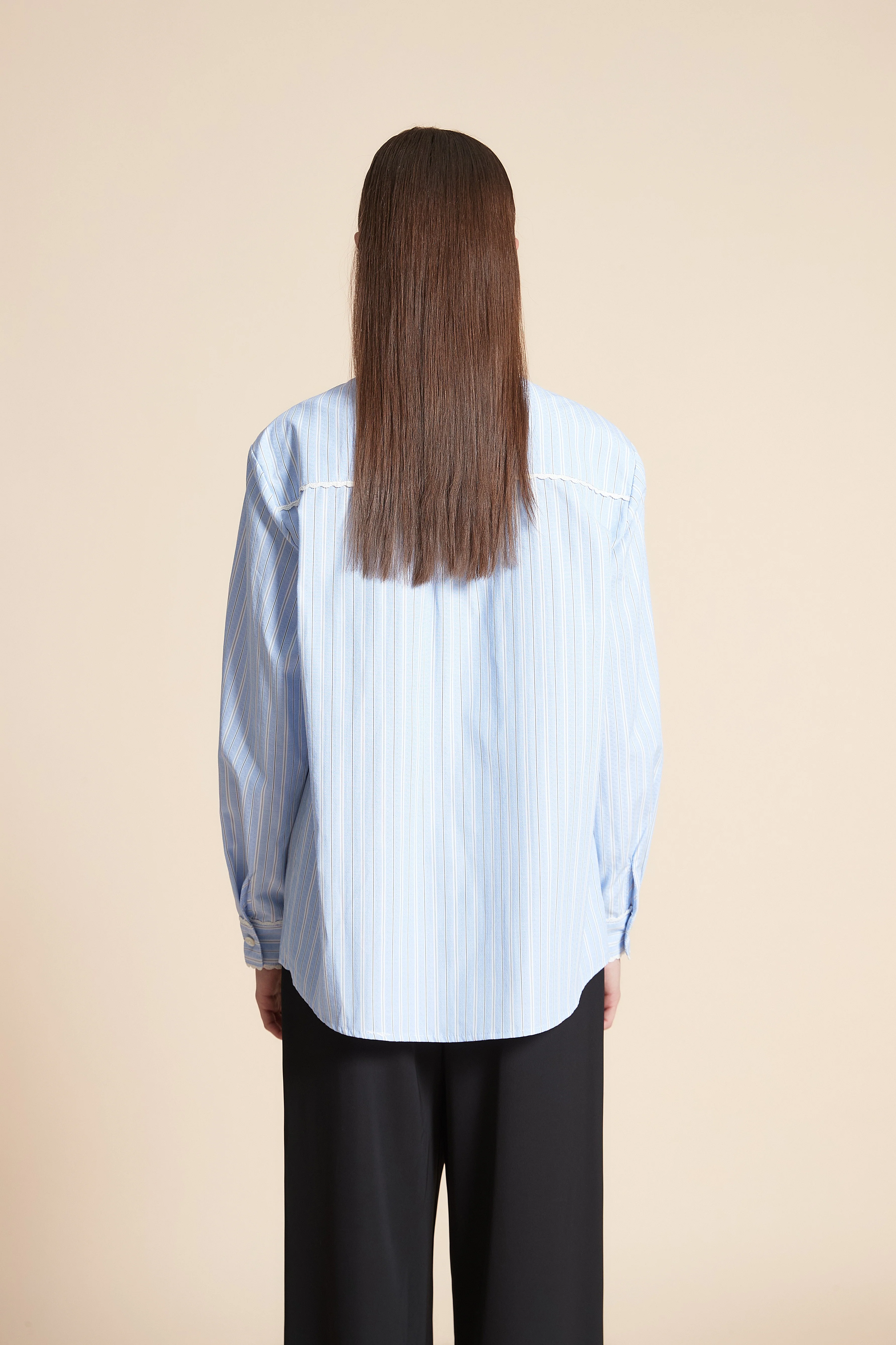 Striped Long Sleeve Waist-Length Shirt - Image 8