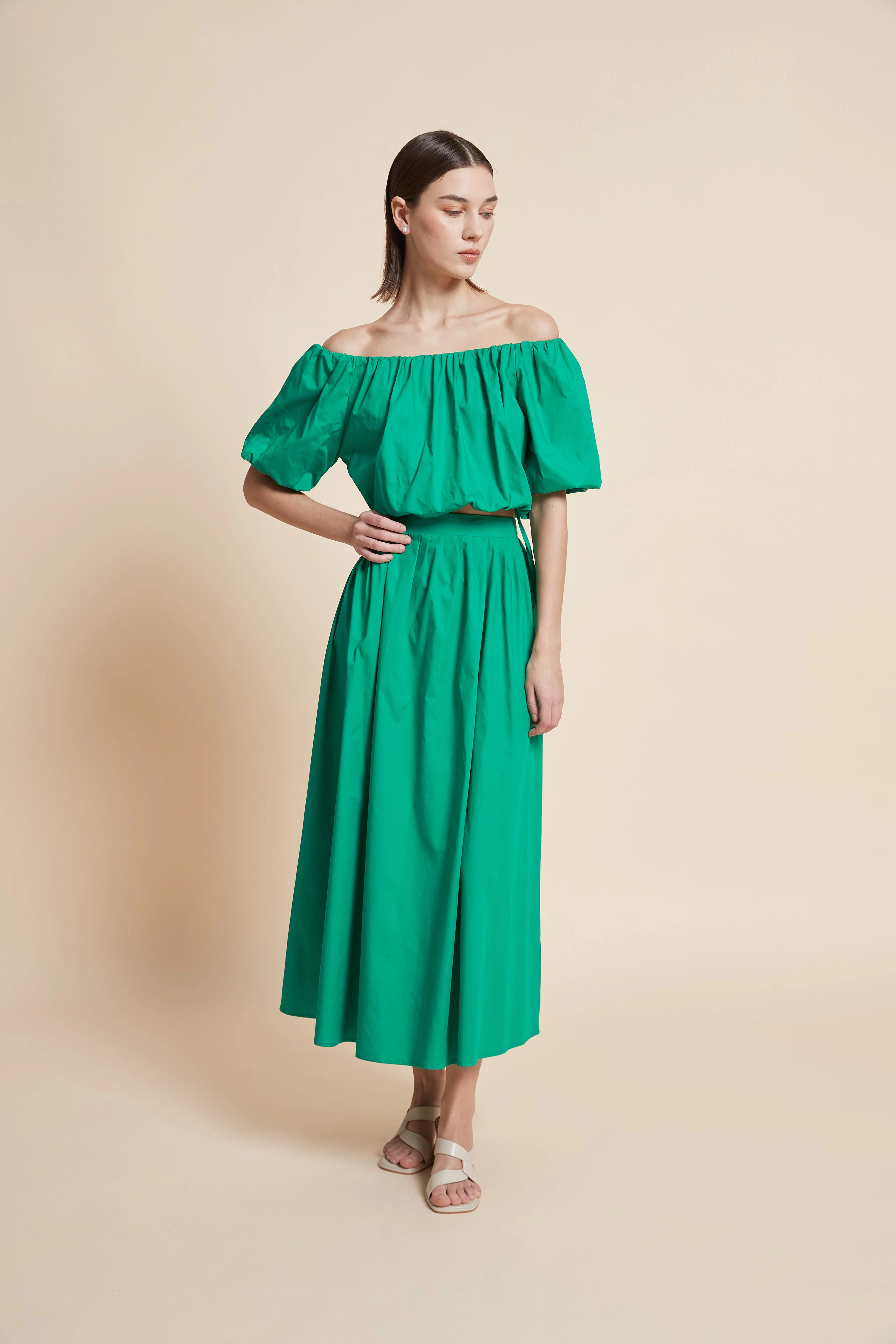 Plain Ruffled Off-Shoulder Top - Image 2