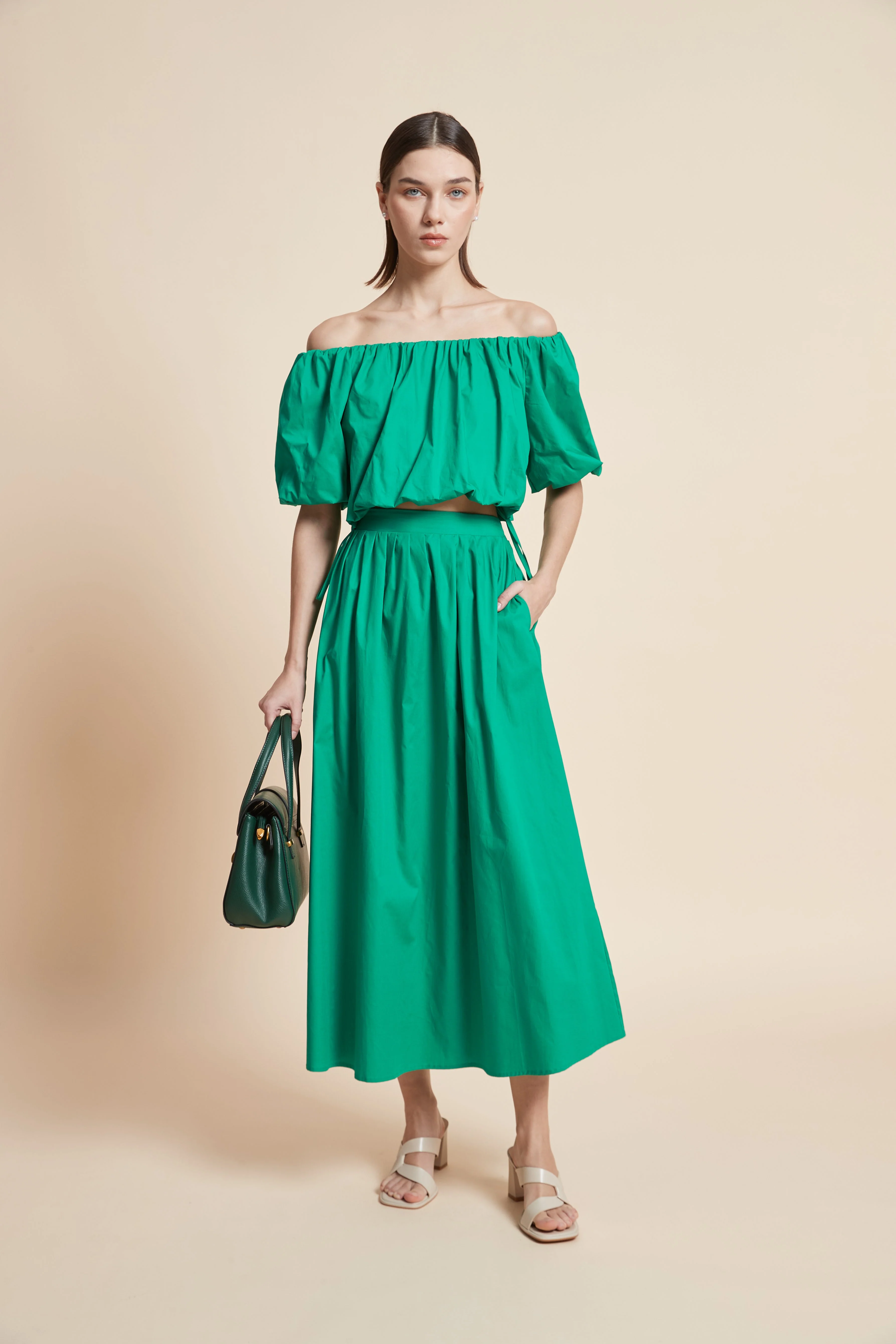 Plain Flared Midi Skirt - Image 4