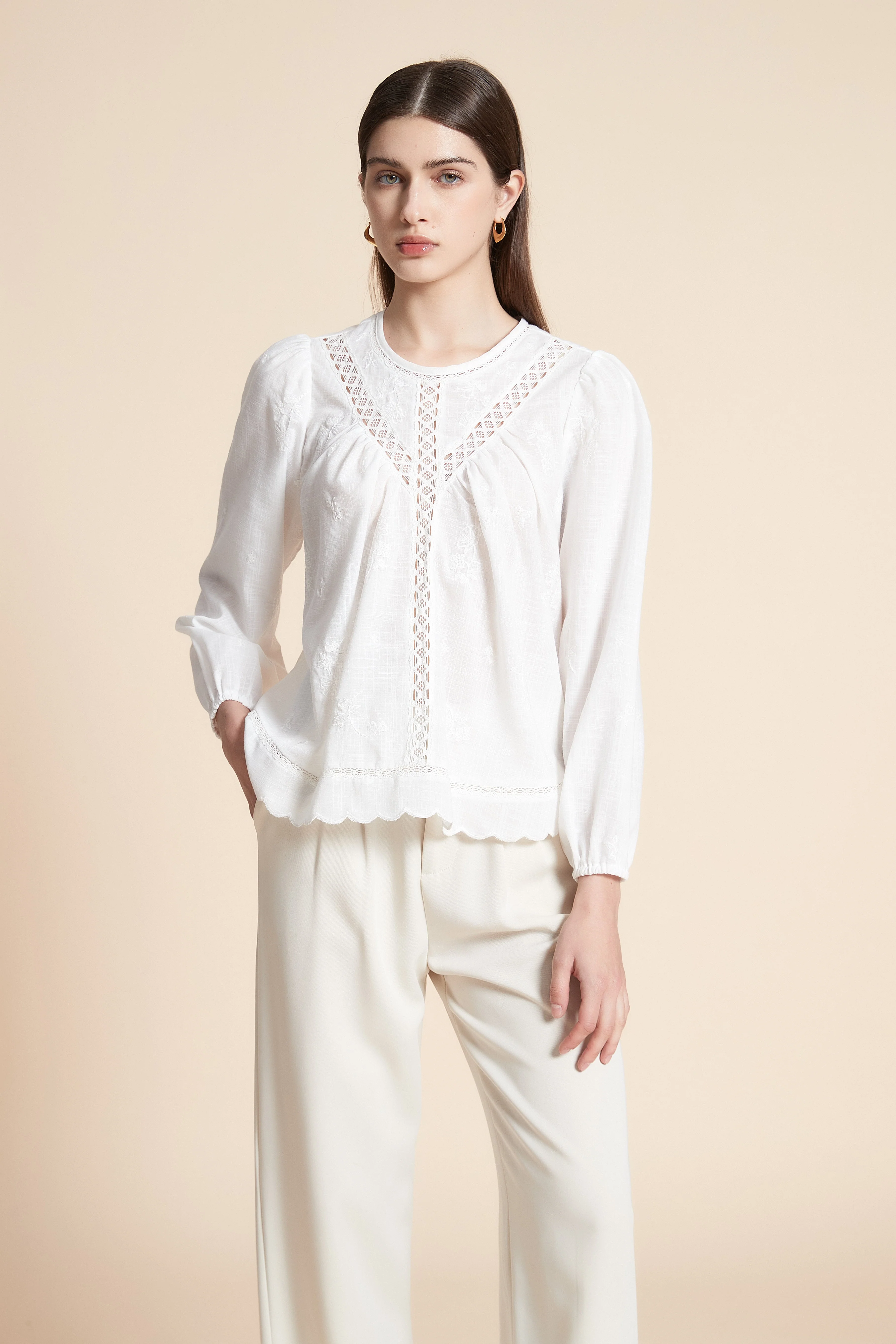 Solid Long Sleeve Mid-Length Blouse