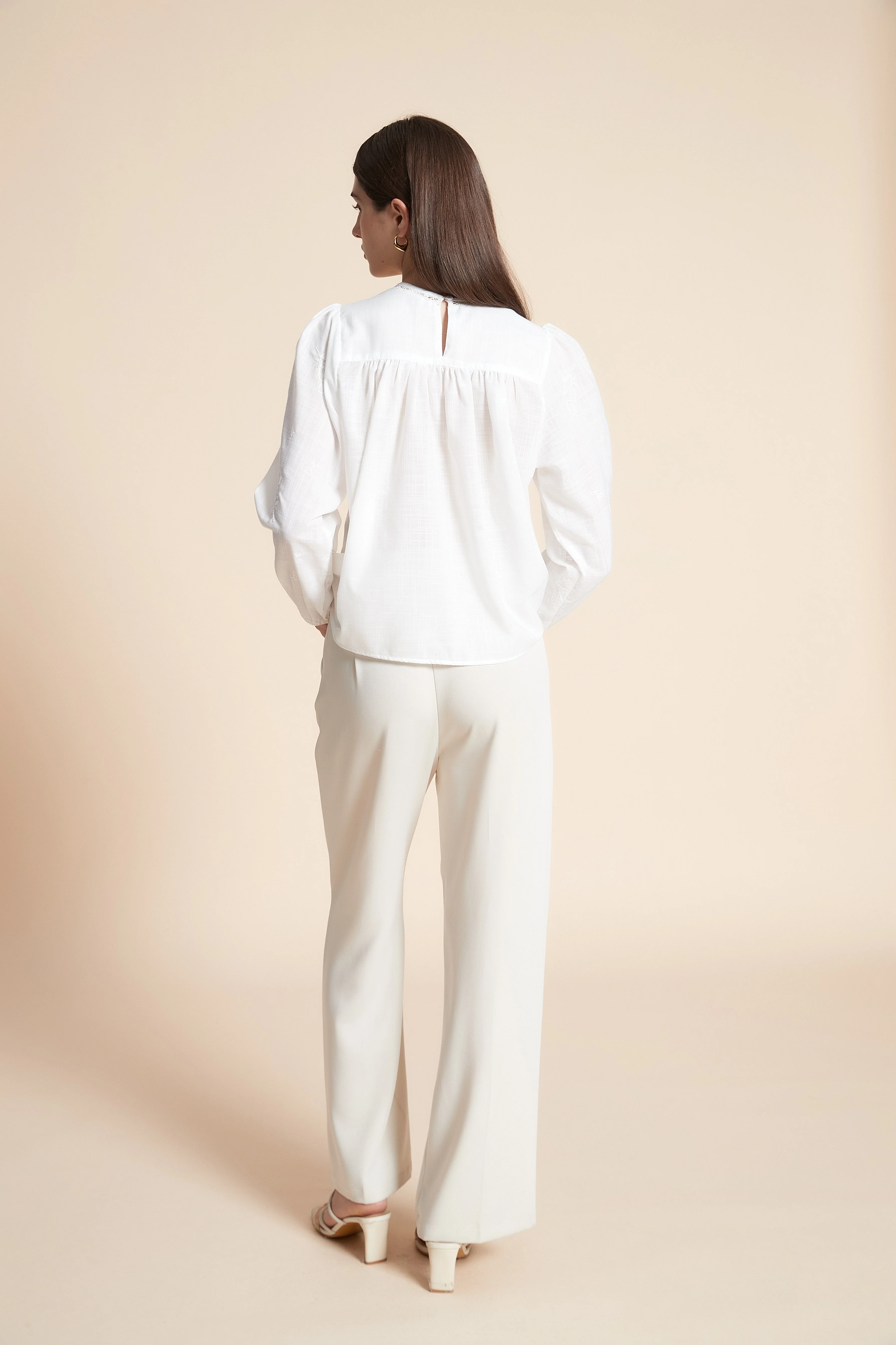 Solid Long Sleeve Mid-Length Blouse - Image 7