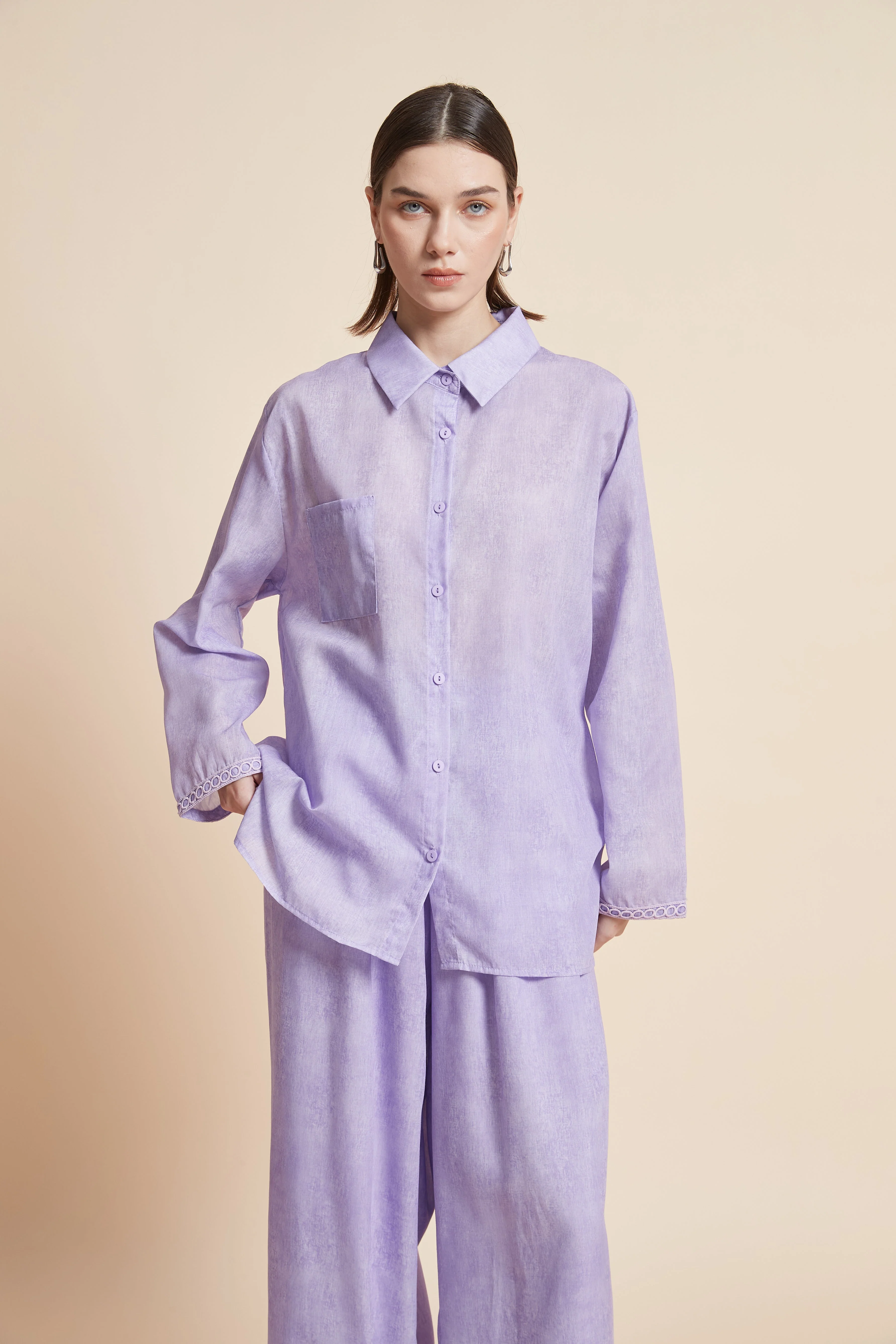 Long-sleeved plain waist-length shirt - Image 2