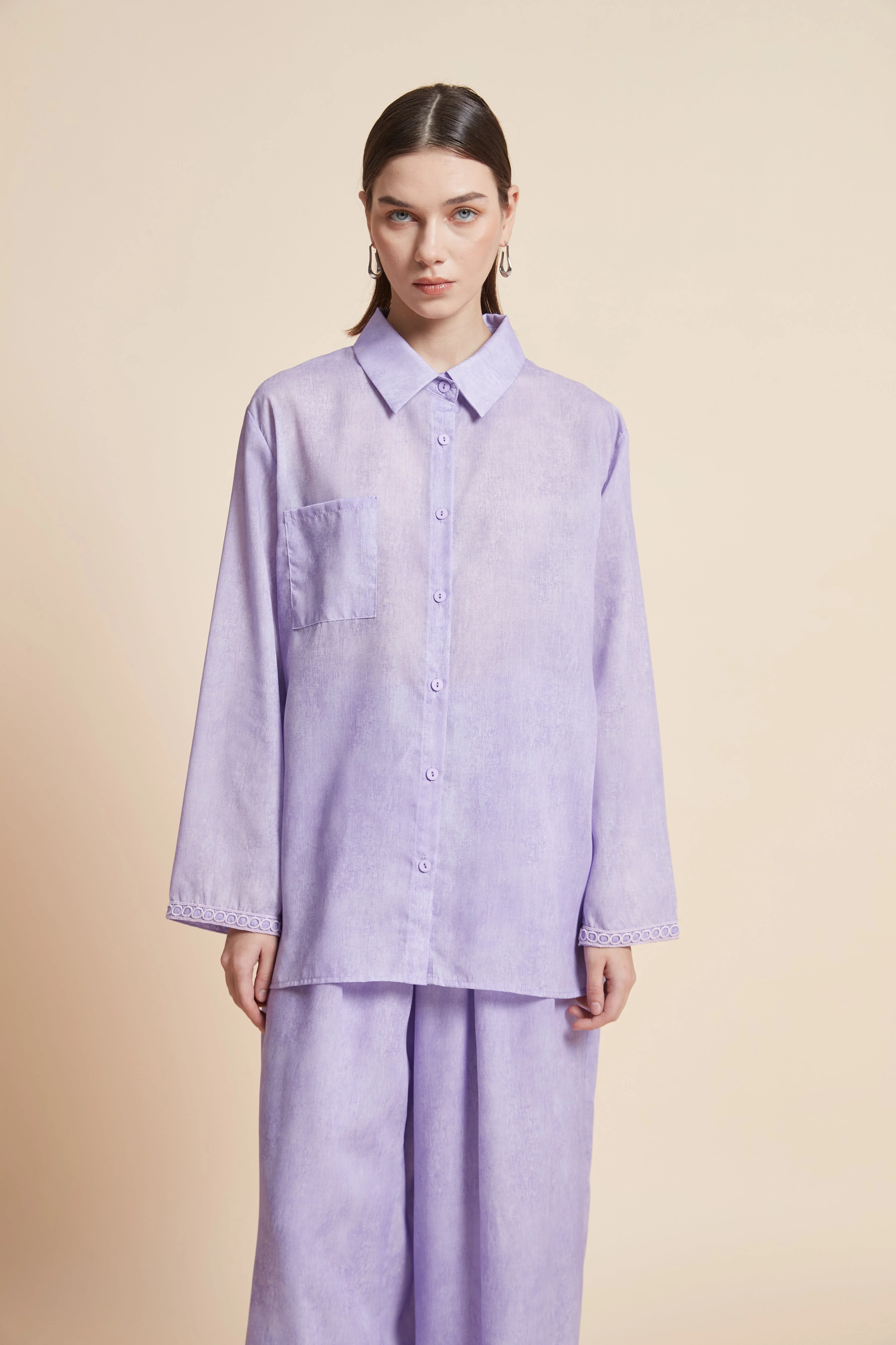Long-sleeved plain waist-length shirt - Image 4