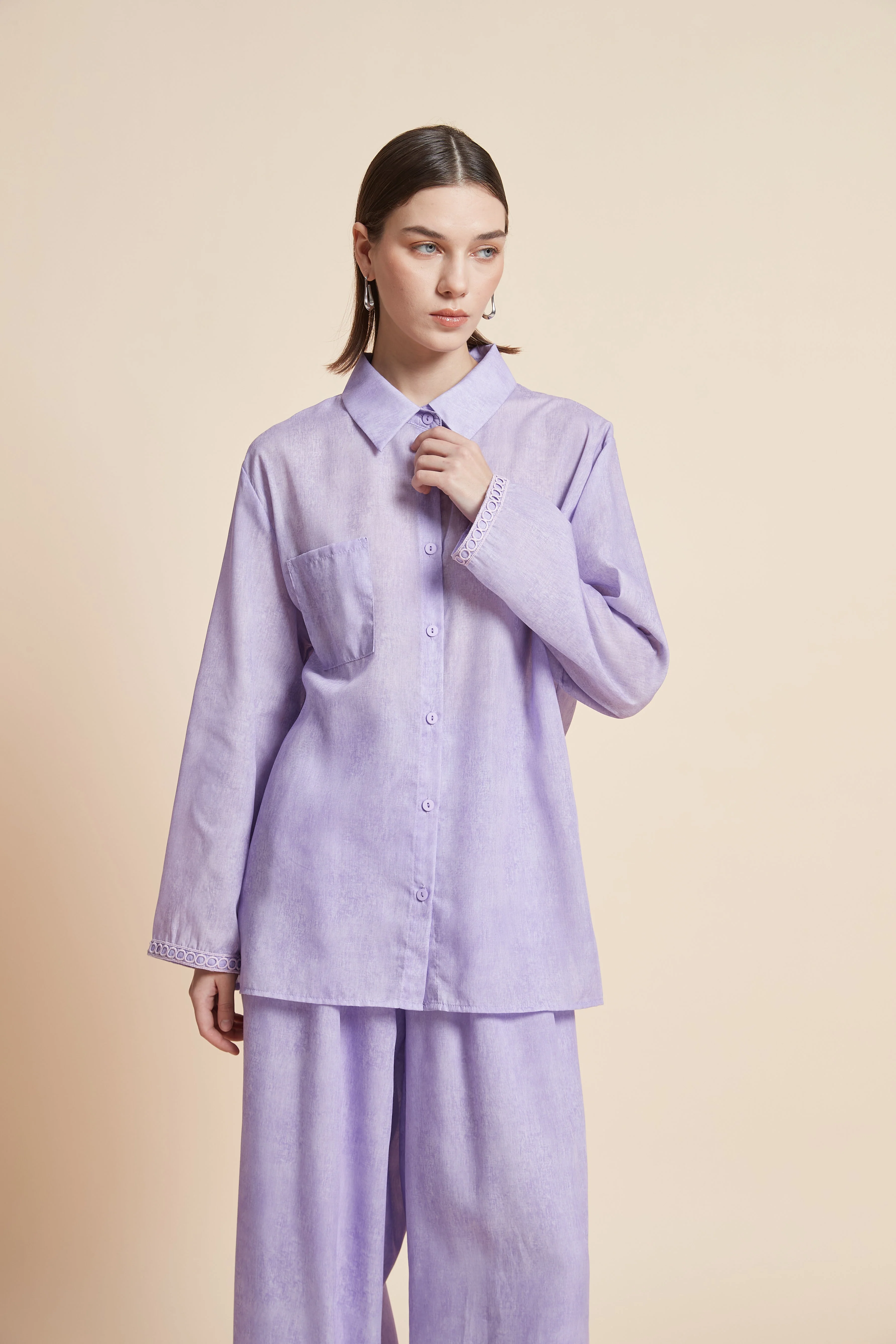 Long-sleeved plain waist-length shirt - Image 6